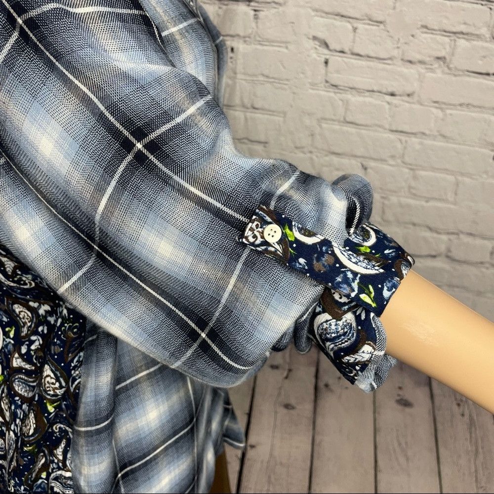 Other New Simply Noelle Blue Plaid Paisley Mixed Print Top Shirt Size L / US 10 / IT 46 - 9 Thumbnail