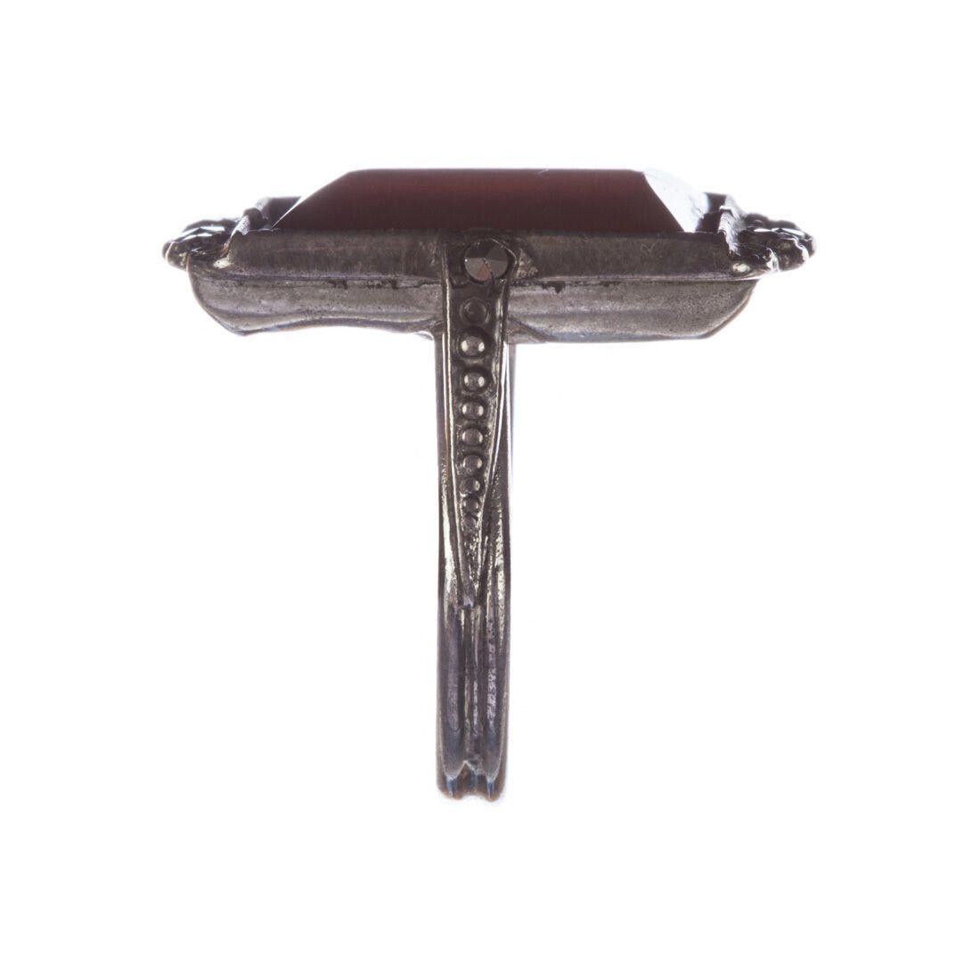 Designer Art Deco Sterling Silver Carnelian and Marcasite Ring Size ONE SIZE - 4 Thumbnail