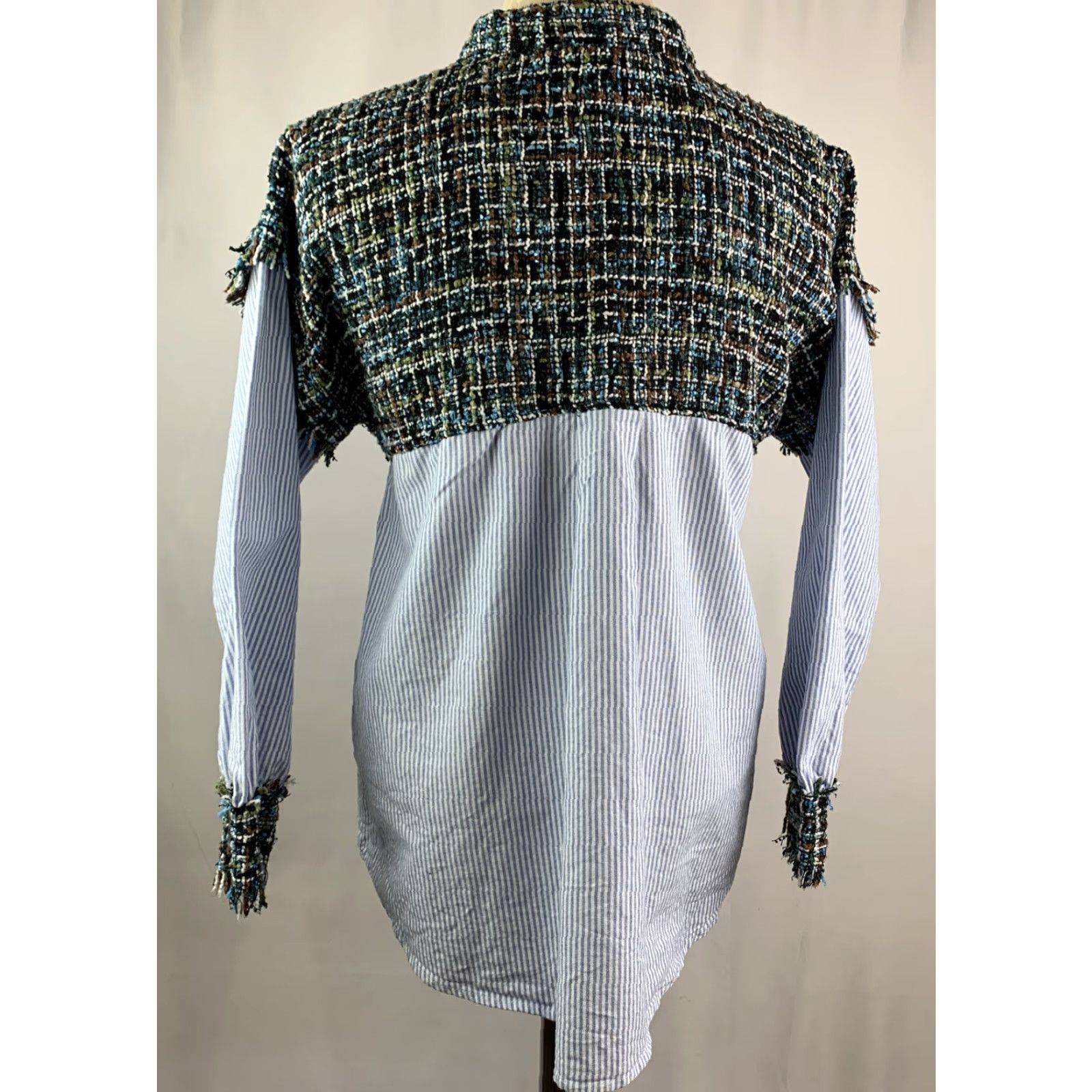 Zara VINTAGE Zara Basics Collection Mixed Fabric Women's Button Up Shirt Top Size M / US 6-8 / IT 42-44 - 6 Thumbnail