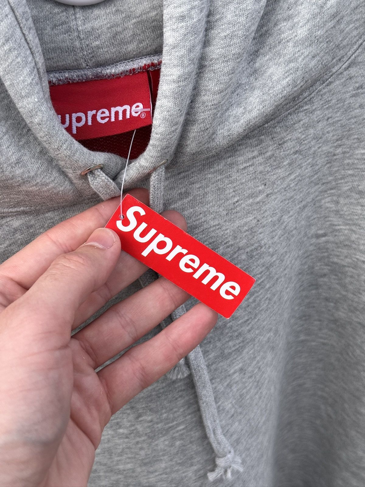 Supreme Big Logo Jacquard Hooded Sweatshirt Grey Red size M