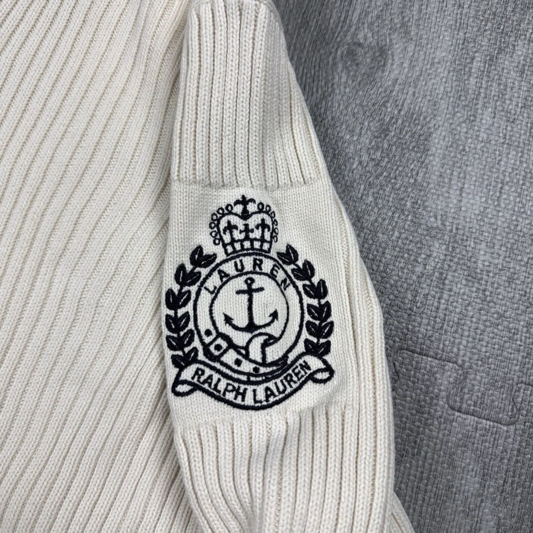 Ralph Lauren Vintage Lauren Ralph Lauren Women's Nautical Ribbed Button Front High Neck Sweater XL Ivory Size XL / US 12-14 / IT 48-50 - 2 Thumbnail