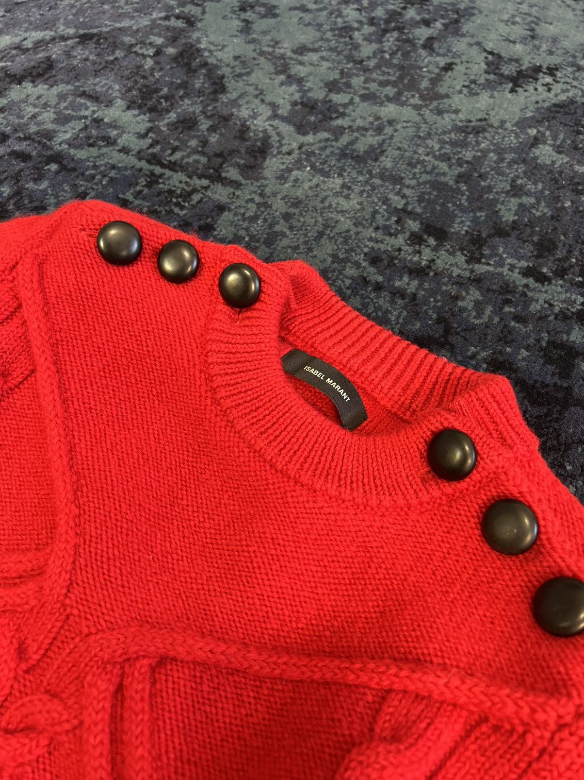 Isabel Marant ISABEL MARANT Dustin Buttoned Cabled-Wool Blend Sweater RED Size S / US 4 / IT 40 - 3 Thumbnail