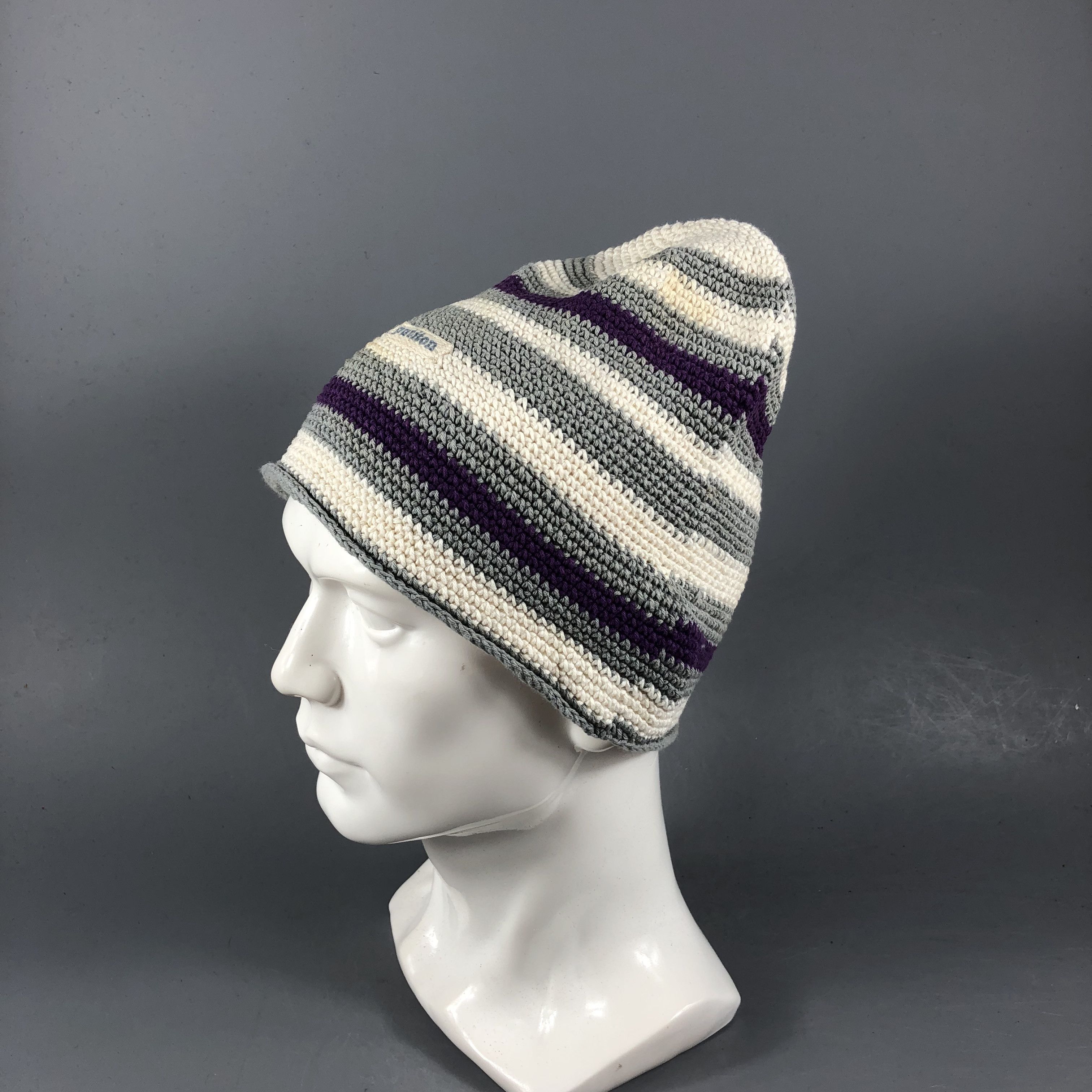 Vintage Put It On Striped Cotton Beanie Snowcap Snow Hat B831 Size ONE SIZE - 2 Thumbnail