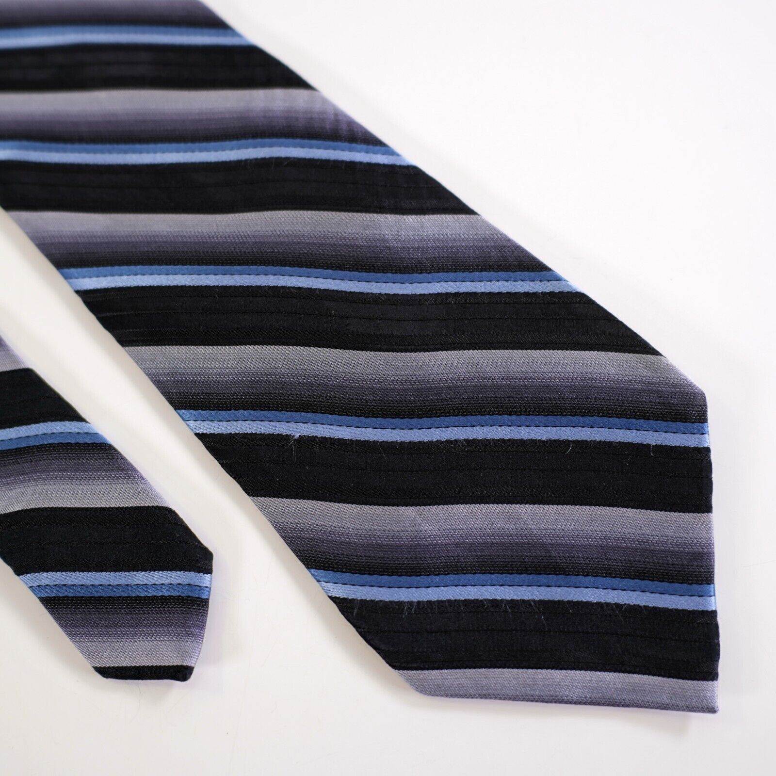 Designer Paul Dione Black Blue Gray Striped Woven Silk Tie Size ONE SIZE - 1 Thumbnail