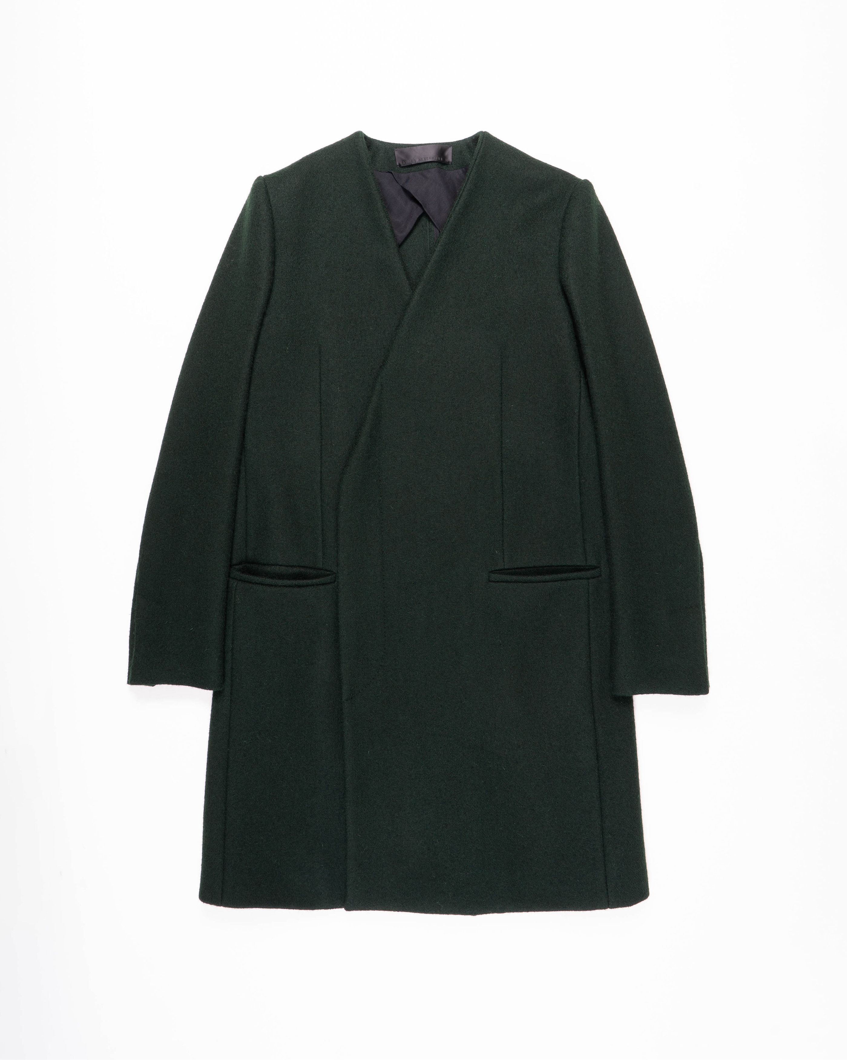 Haider Ackermann FW13 Collarless Overcoat in Green Wool Size S / US 4 / IT 40 - 1 Thumbnail