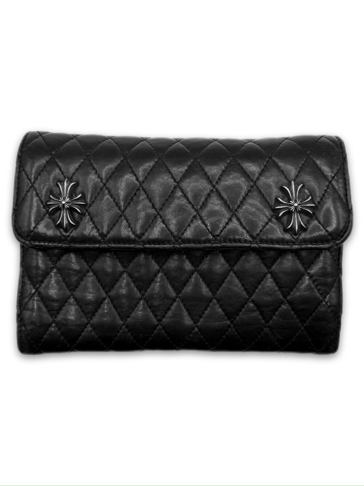 Chrome Hearts Chrome Hearts ‘Wave4’ Quilted Leather Silver Cross Tri Fold Clutch Wallet Size ONE SIZE - 1 Thumbnail