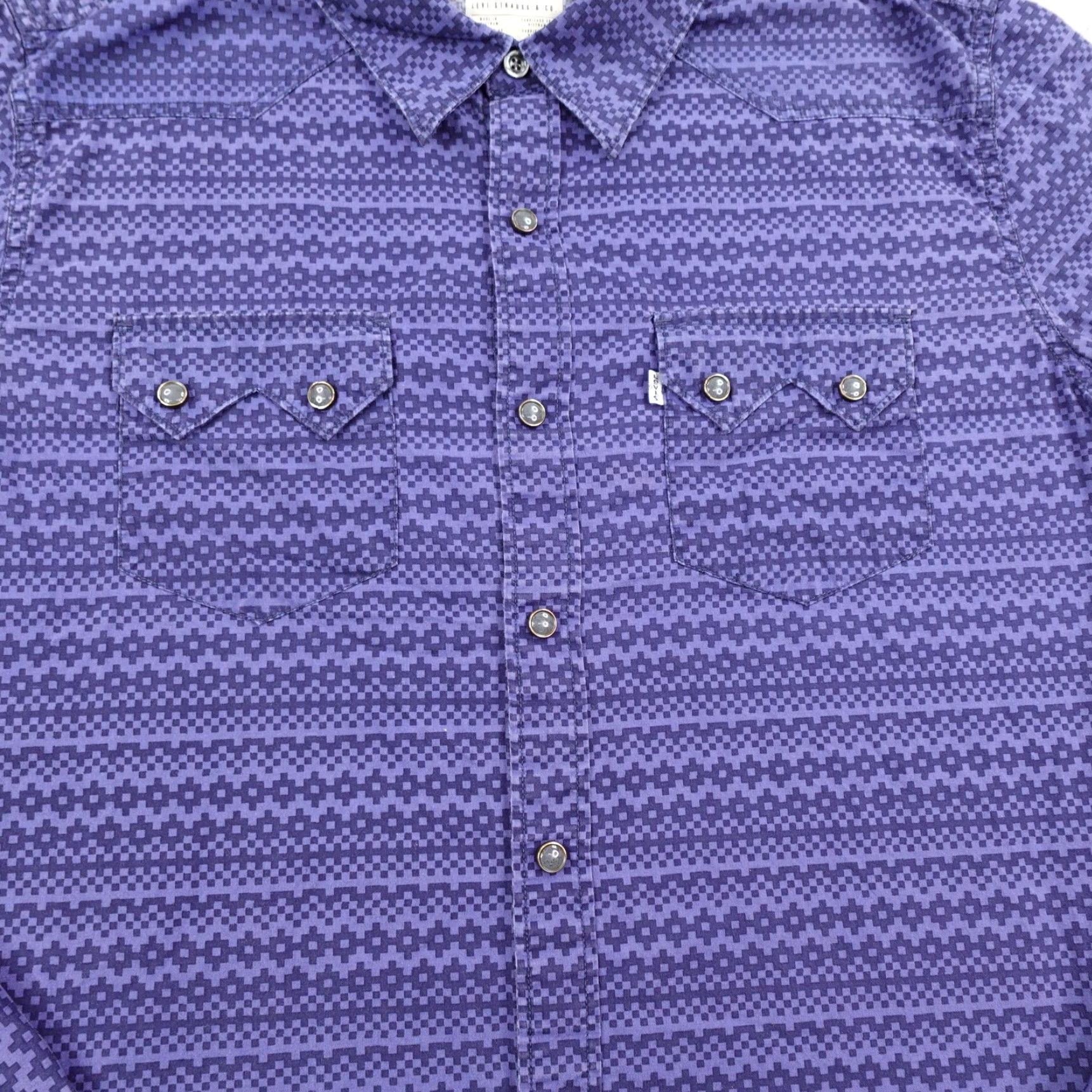 Levi's Levis Shirt Mens Large Blue Western Sawtooth Pearl Snap Geometric Rodeo Ranch Size US L / EU 52-54 / 3 - 4 Thumbnail