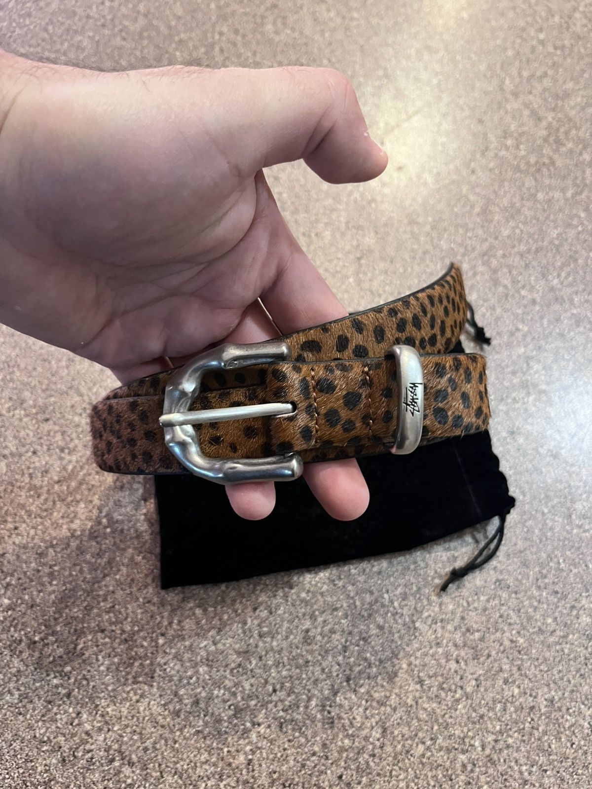 Stussy Stussy SS Link Studded Belt Hairy Cheetah Print | Grailed