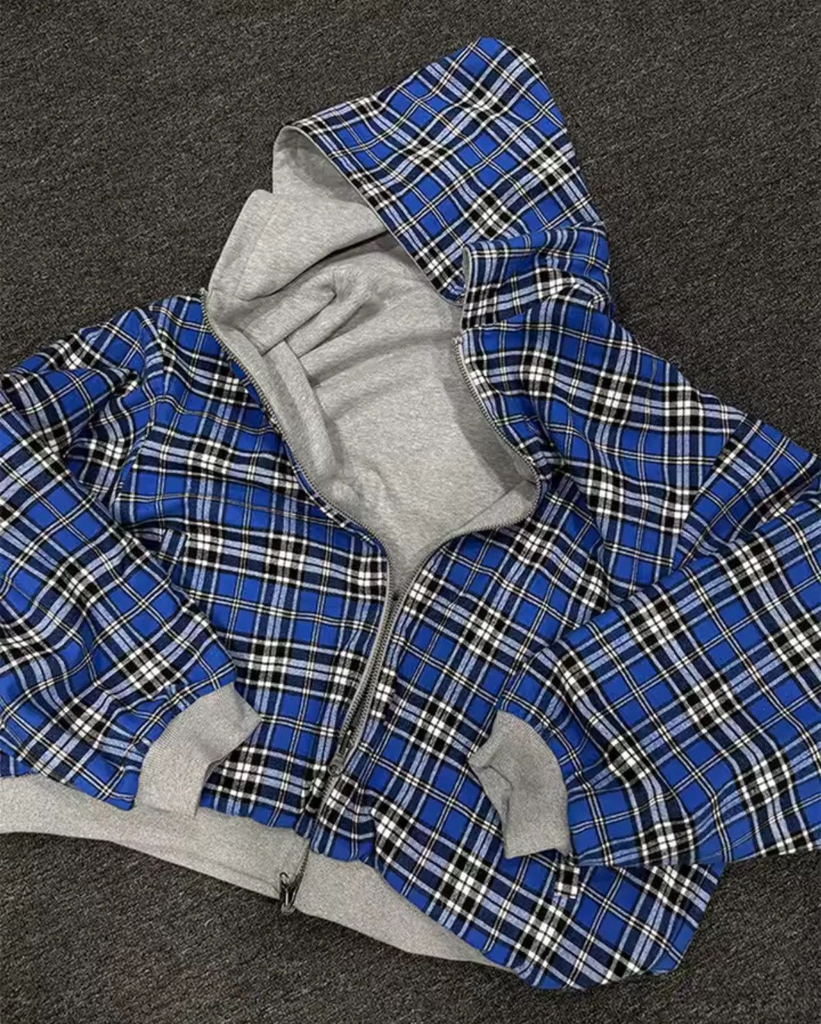Other Double Sided Korean Blue Plaid Swag Warm Hoodies Jackets Size US S / EU 44-46 / 1 - 4 Thumbnail