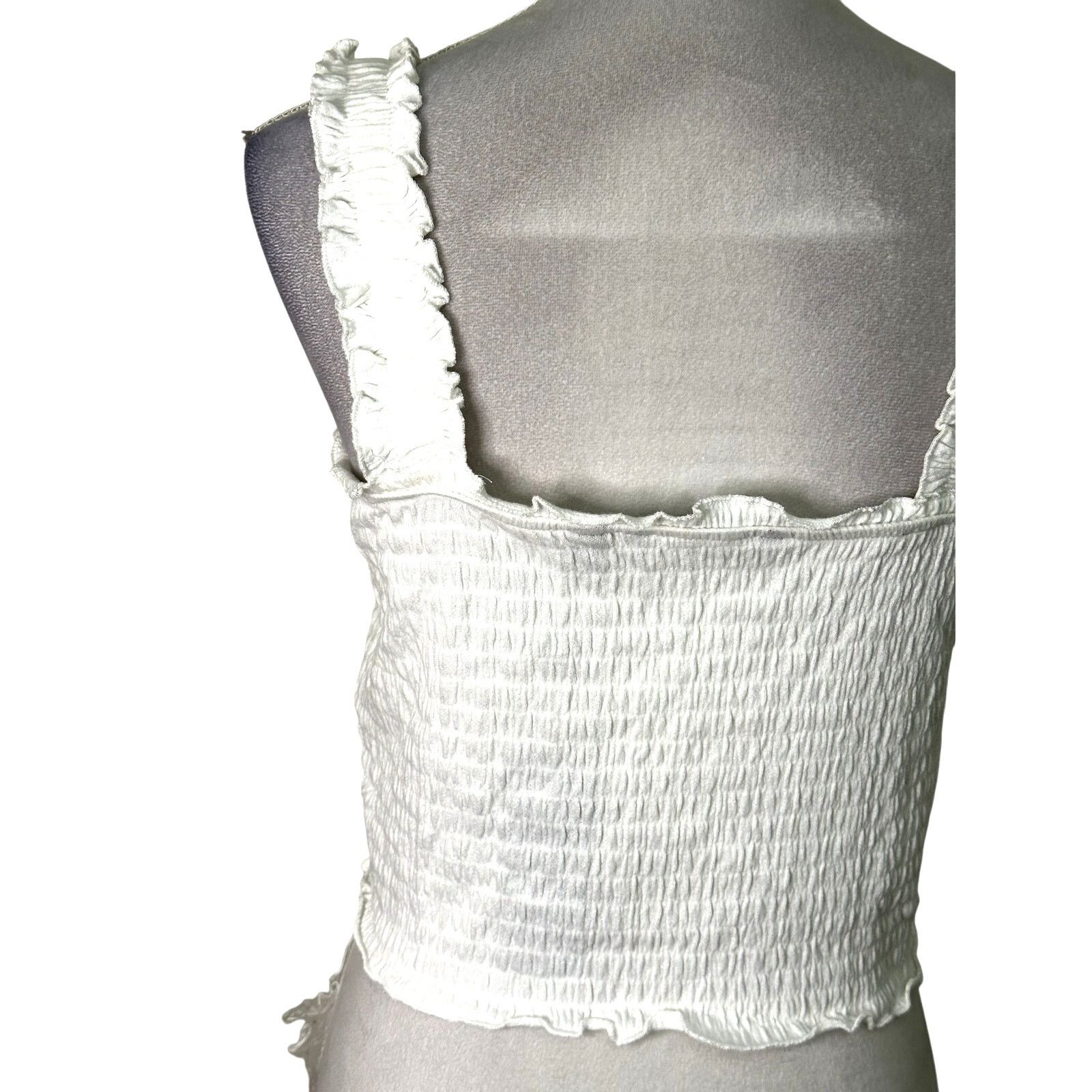 Other Vero Moda Cropped Tank Top Frill Smocked White Womens XL NWT Size XL / US 12-14 / IT 48-50 - 6 Thumbnail