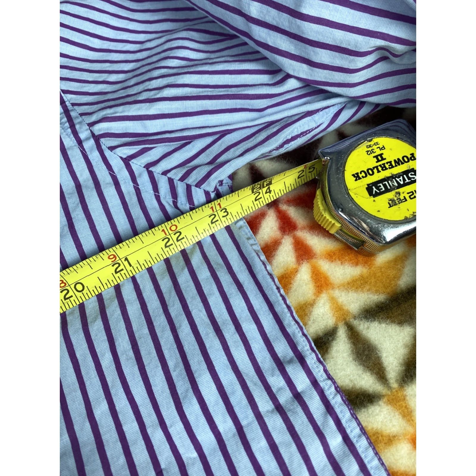 English Laundry English Laundry Dress Shirt Men 17 34/45 Cuff Long Sleeve Purple Blue Stripes Size 46R - 6 Thumbnail