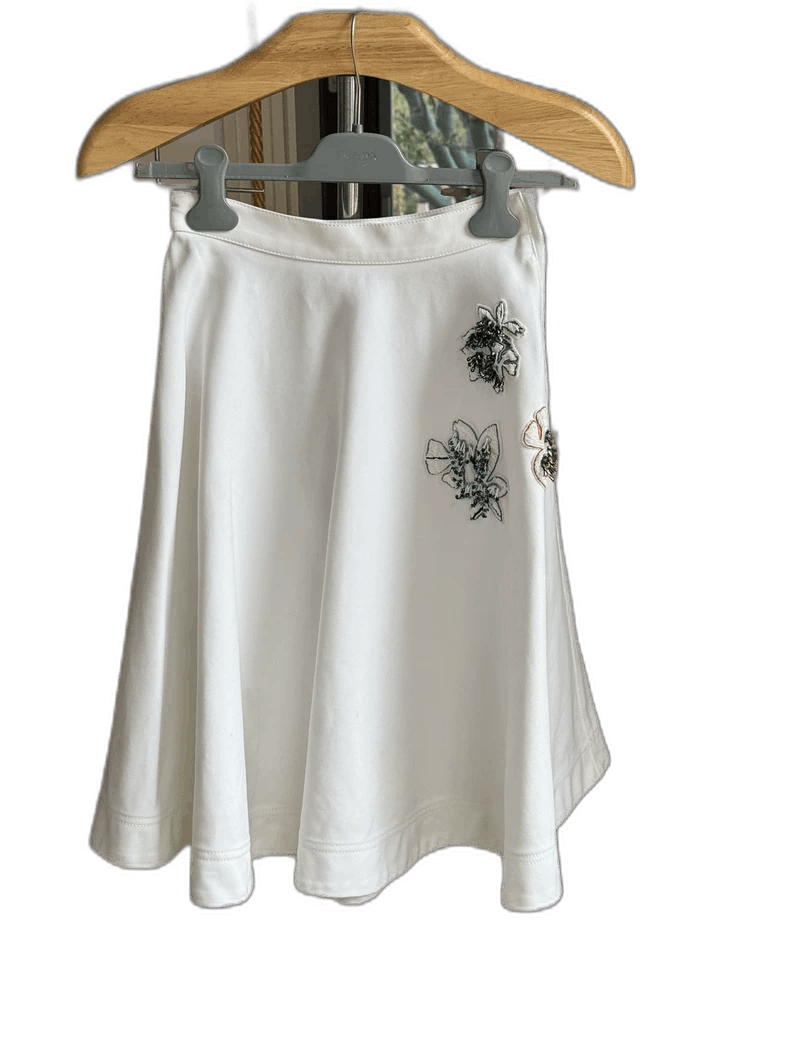 Dior Dior White Embroidered A-Line Skirt Size 34" / US 12 / IT 48 - 1 Thumbnail