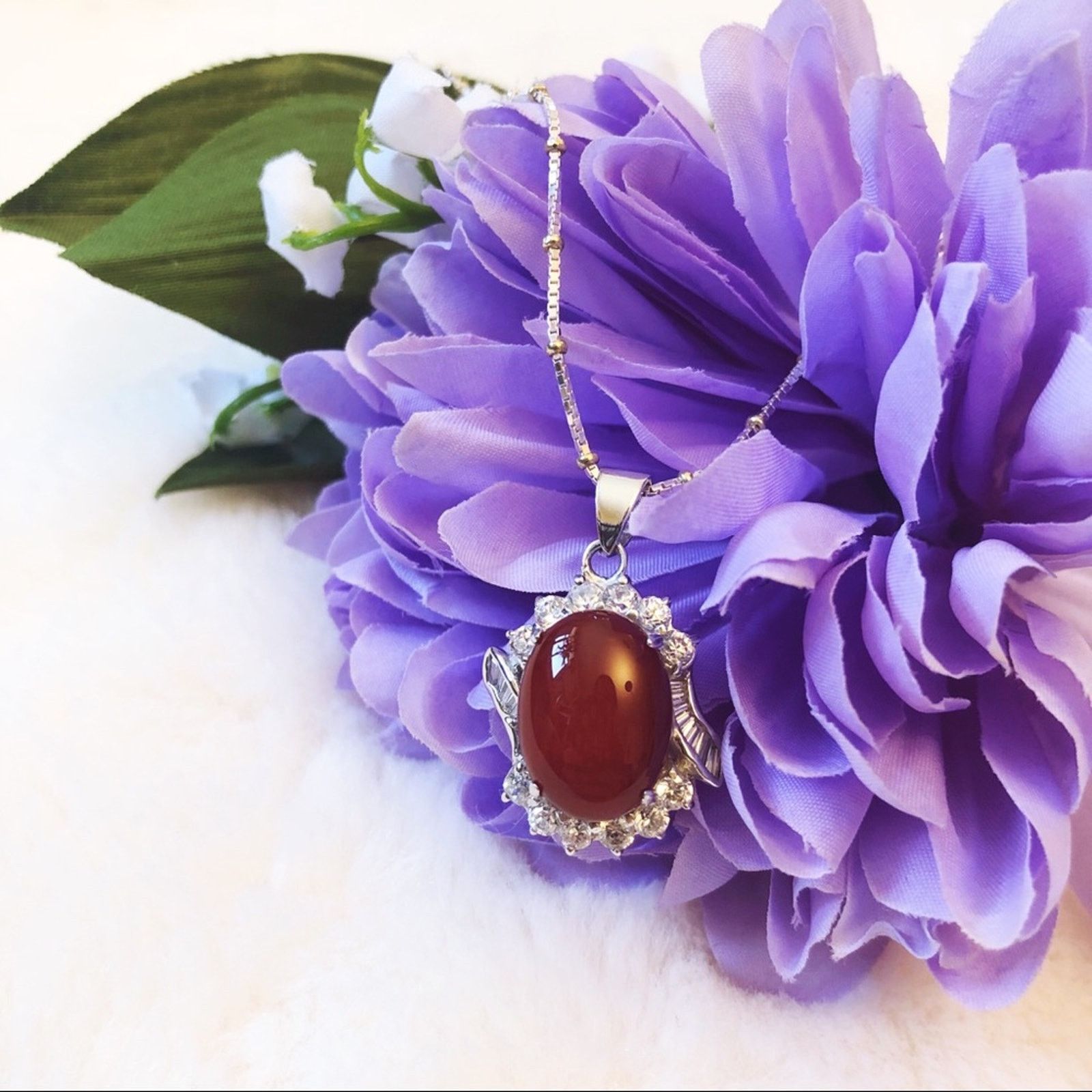 Other Sterling Silver Red Crystal Pendant Necklace Size ONE SIZE - 3 Thumbnail