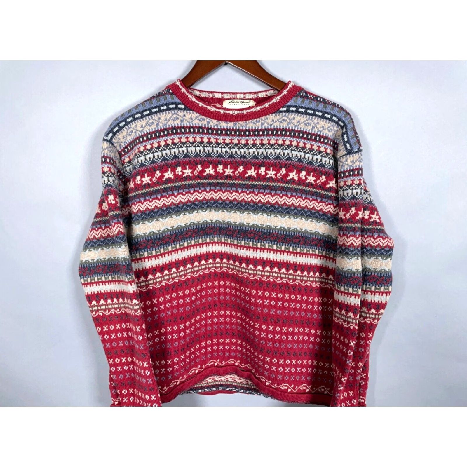 Eddie Bauer VINTAGE Eddie Bauer Sweater Women Large Red Knit Fair Isle Pullover 90s Casual Vintage Womens Size L / US 10 / IT 46 - 4 Thumbnail