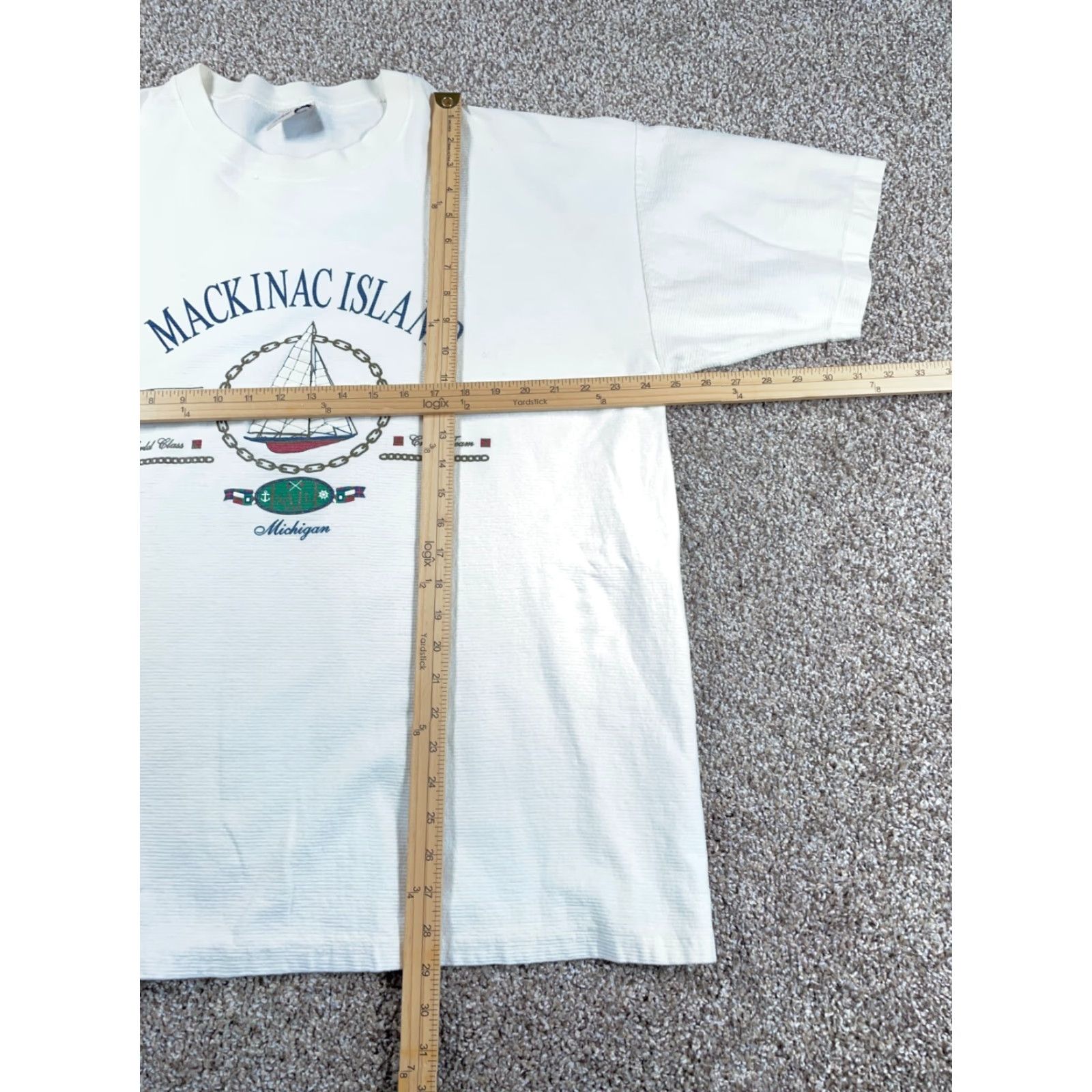 Vintage VINTAGE Cal Cru Mackinac Island Nautical Graphic T-Shirt Adult 2XL White Striped 90s Mens Size US XXL / EU 58 / 5 - 5 Thumbnail