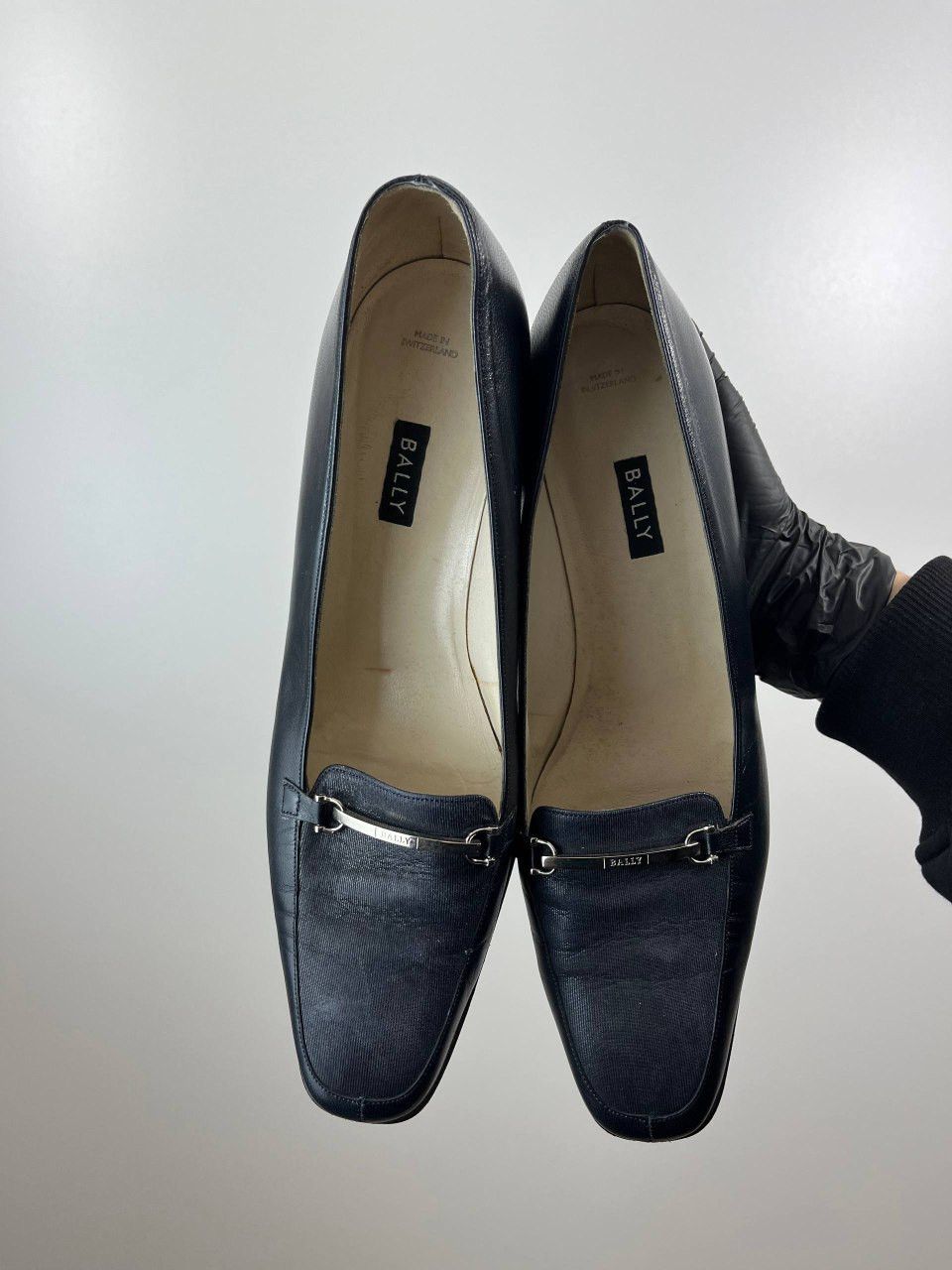 Bally Women Loafers Black Leather Square Size 37.5
