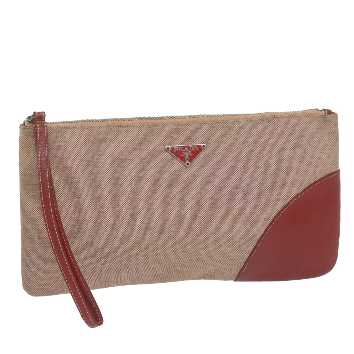 image of Prada Pouch Canvas Red Auth Bs11777, Women's