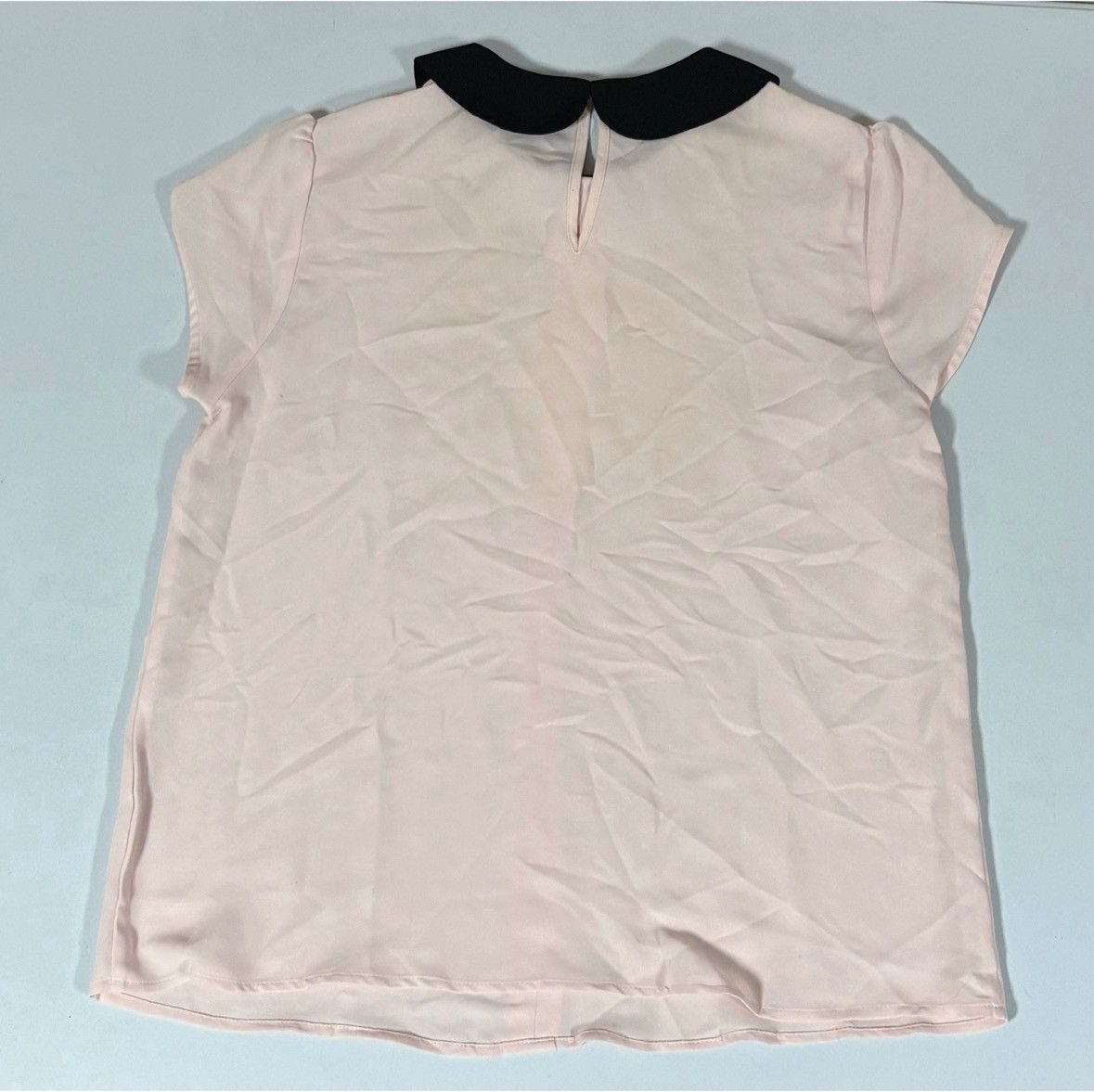 Vintage Pink Black Collared Chiffon Short Sleeve Top Blouse Size S🎀✨ Size S / US 4 / IT 40 - 4 Thumbnail