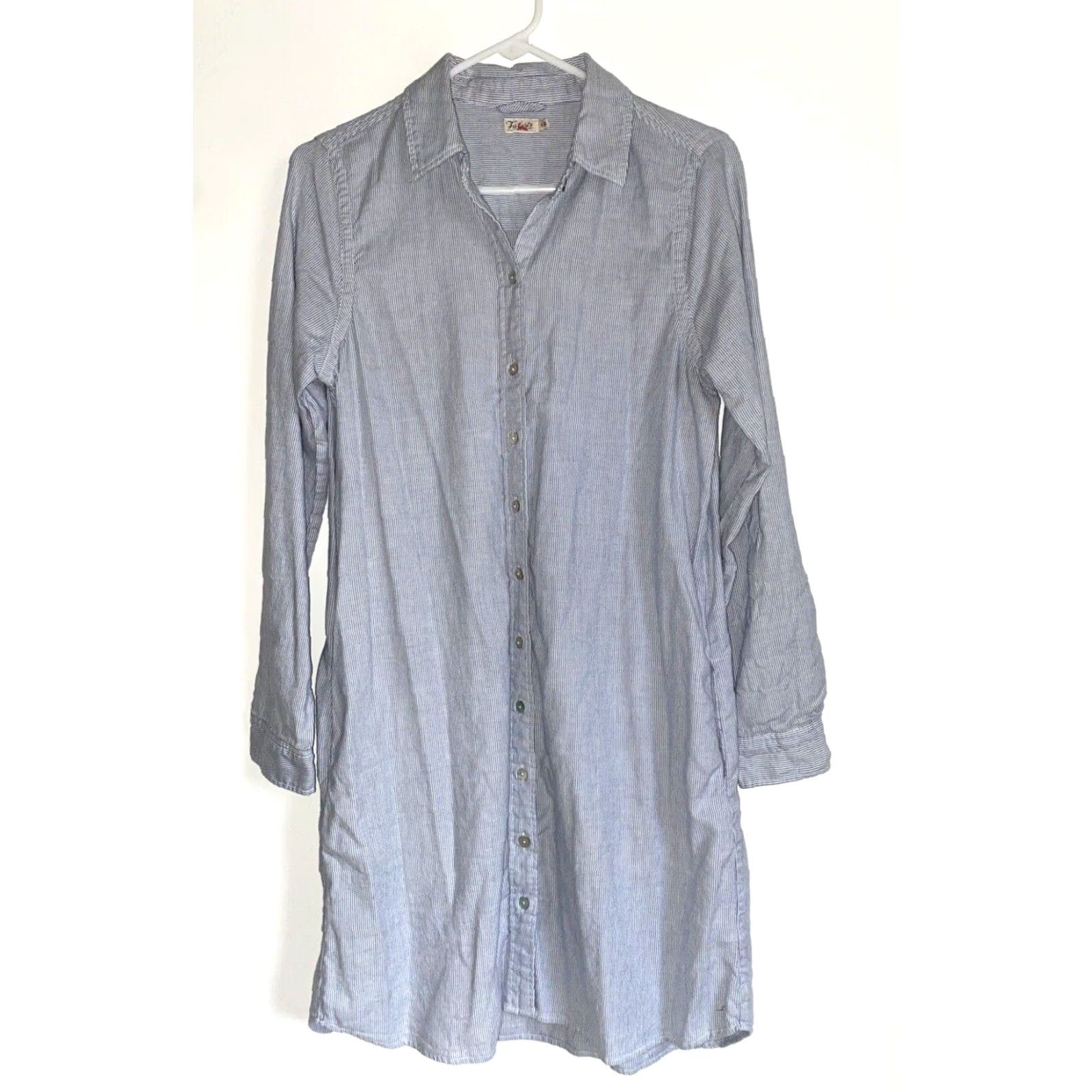 Faherty Faherty Women's Shirt Dress Oxford-Stripe Cotton Bayview Stretch Sz S Midi White and Blue Long Sleeve Collared Pockets Size S / US 4 / IT 40 - 2 Thumbnail