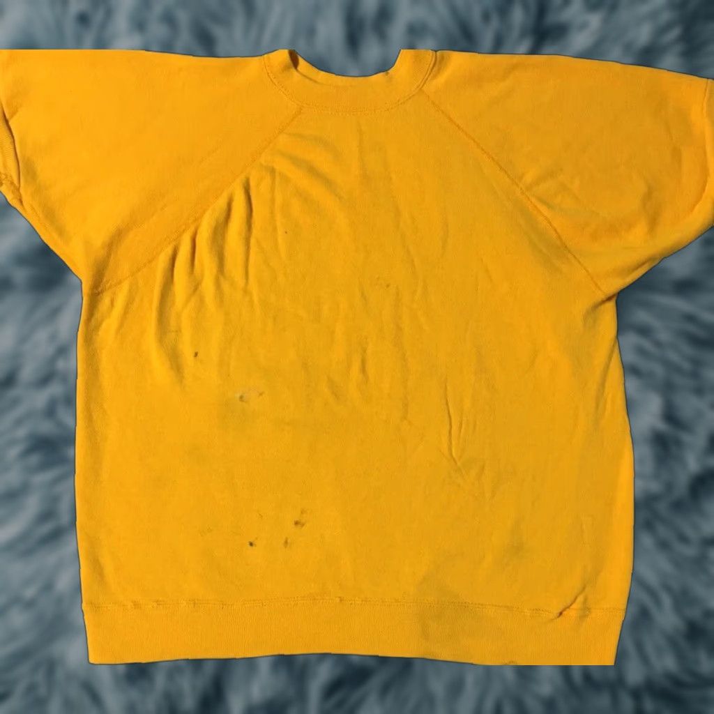 VINTAGE 70s Faded Distressed Short Sleeve Sweatshirt S USA Grunge Skate Surf Punk Biker Shirt Men Yellow 90s 80s Punk Rock USA College Vintage