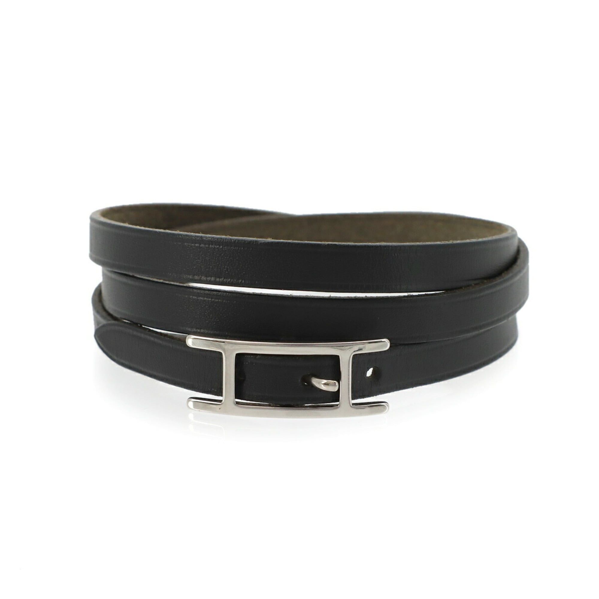 Hermes Hermes Hapi3 Bracelet, Swift leather, Black, Silver hardware. Size ONE SIZE - 1 Thumbnail