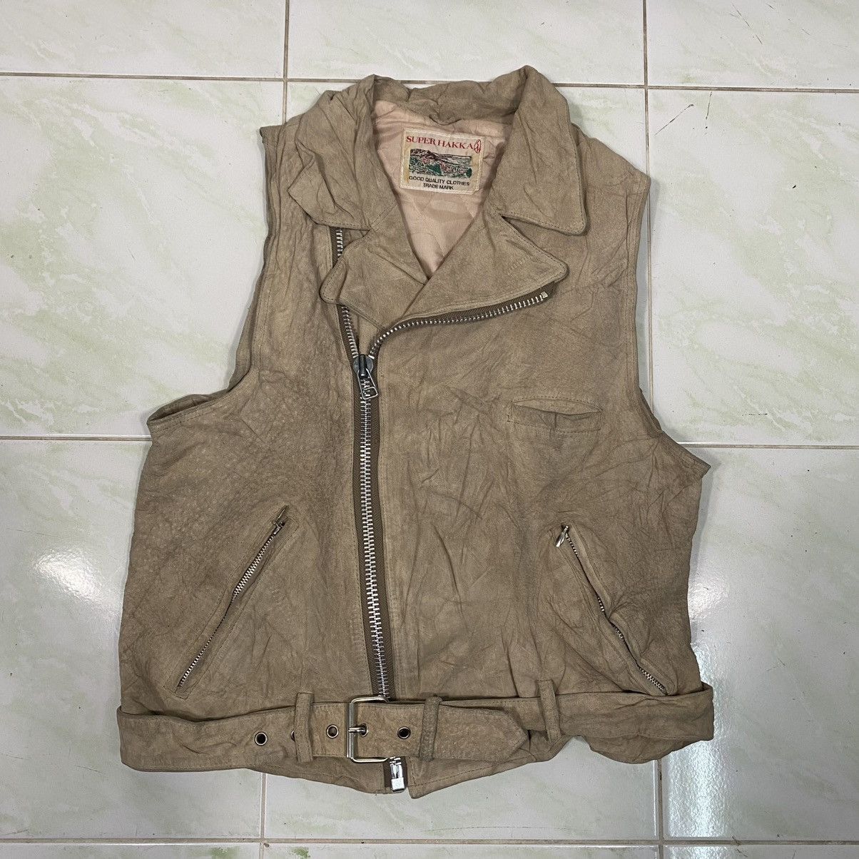 Japanese Brand 🔥VEST BIKER LEATHER JACKET DOUBLE COLLAR SUPER HAKKA JAPAN Size US S / EU 44-46 / 1 - 22 Thumbnail