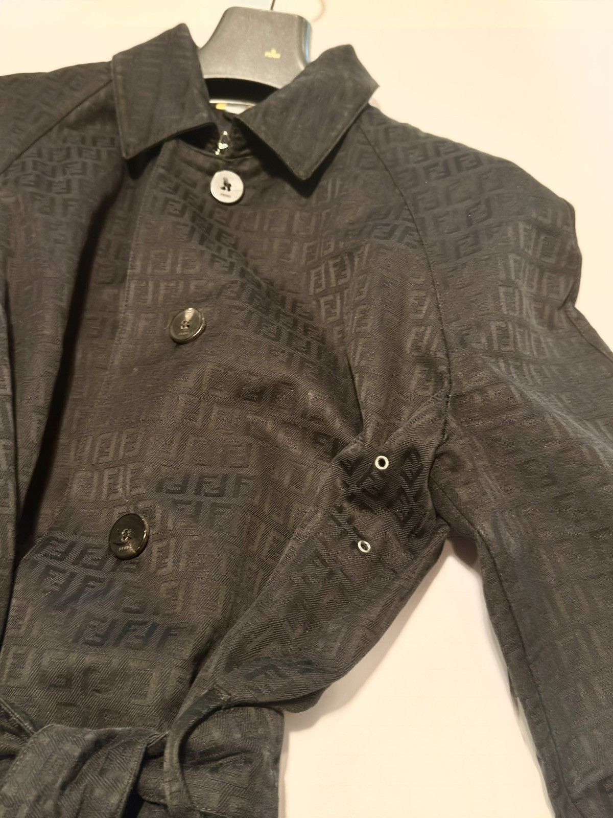 FENDI Trench Coat Zucca Black Belted FF Women's size 48