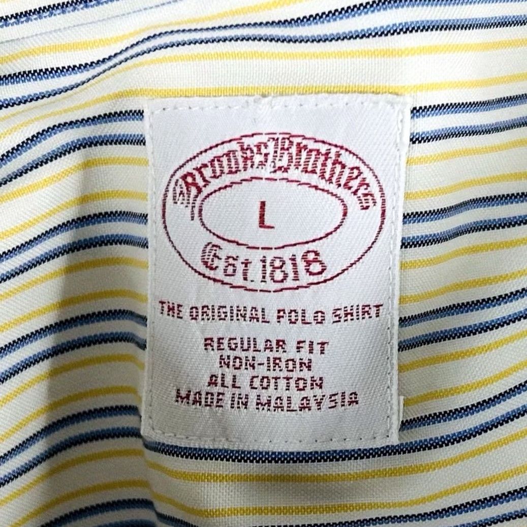 Brooks Brothers Brooks Brothers Large Regular Fit Non Iron Shirt Yellow Blue Striped Cotton Shirt Mens L Cold-Shoulder? Size US L / EU 52-54 / 3 - 3 Thumbnail