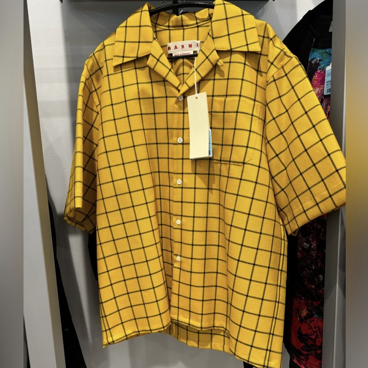 Marni shirt checked maize wool cotton yellow/black XL/IT 52