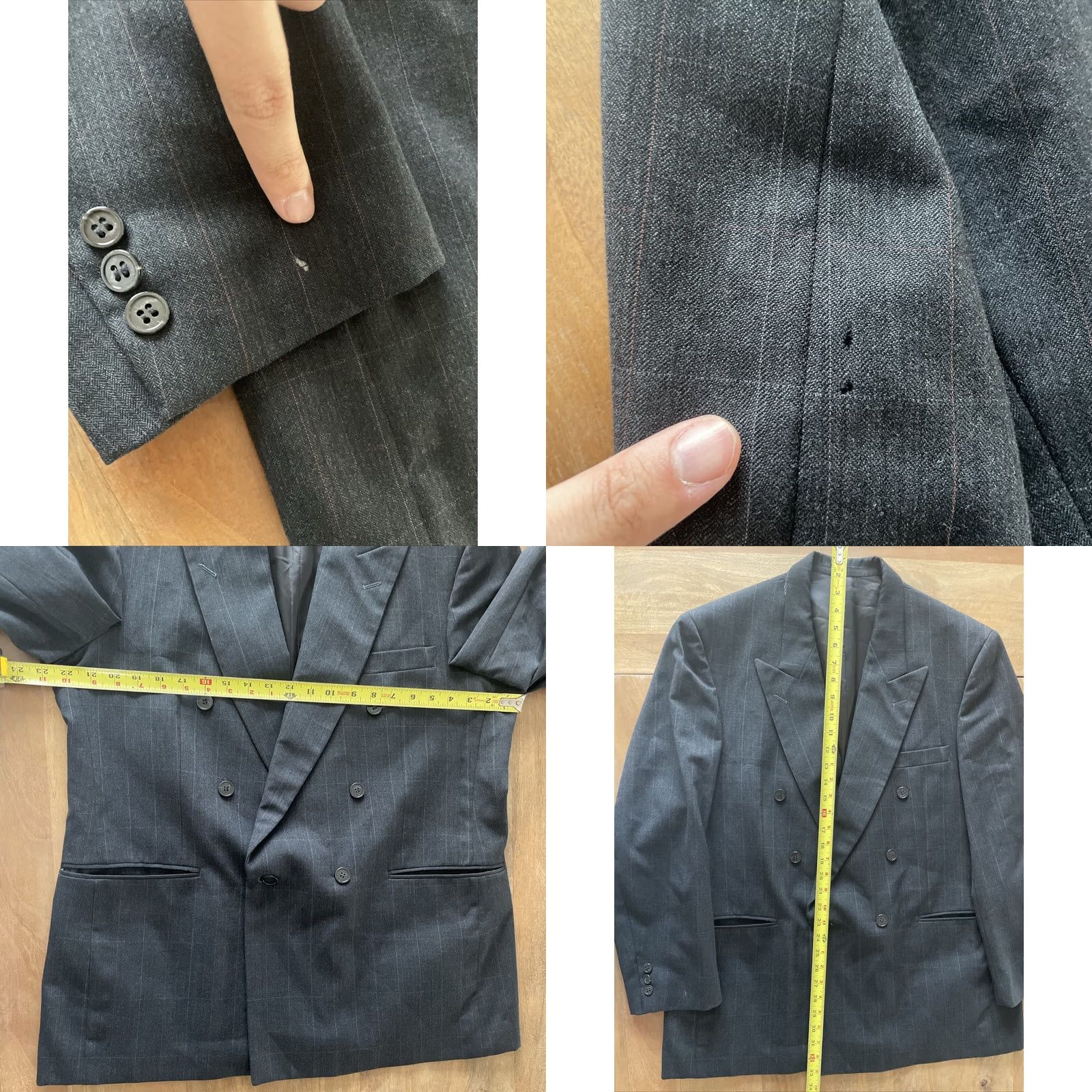 Oscar De La Renta Oscar de la Renta Men Blazer Jacket Sport Jacket Gray Windowpane 44R Notch Lapel Six-Button Six Button Double-Breasted Size 44R - 8 Thumbnail