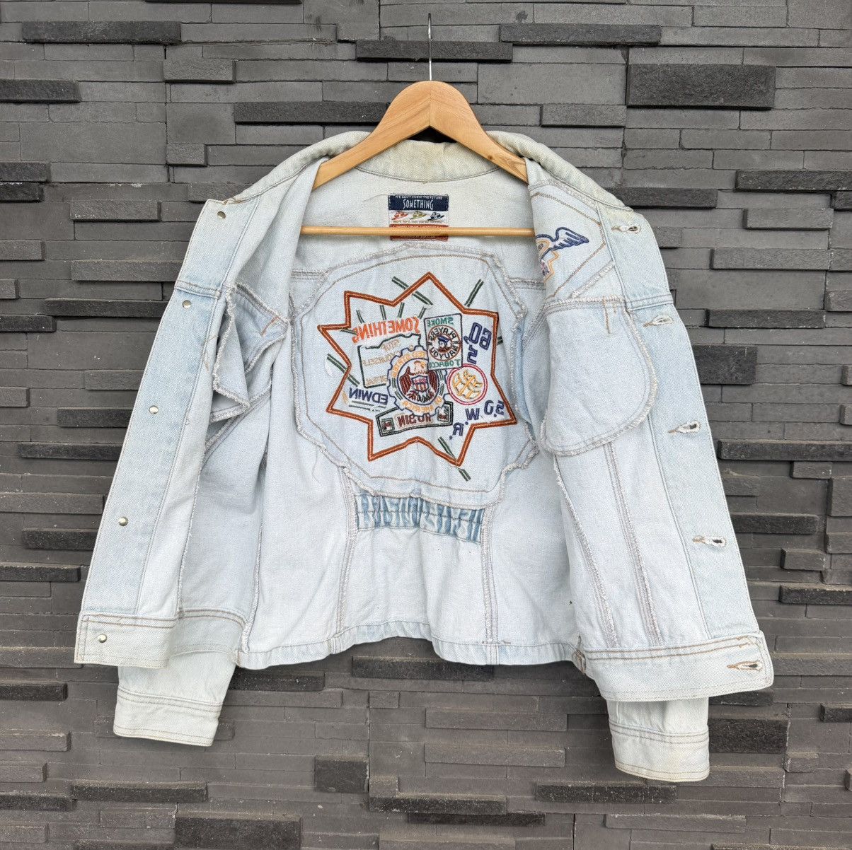 Edwin VTG Something Edwin Denim Jacket Cropped Embroidery Patch Size M / US 6-8 / IT 42-44 - 8 Thumbnail