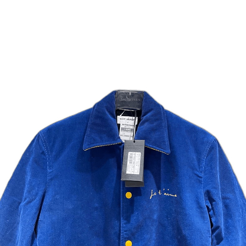saint laurent blue corduroy baseball jacket-2507