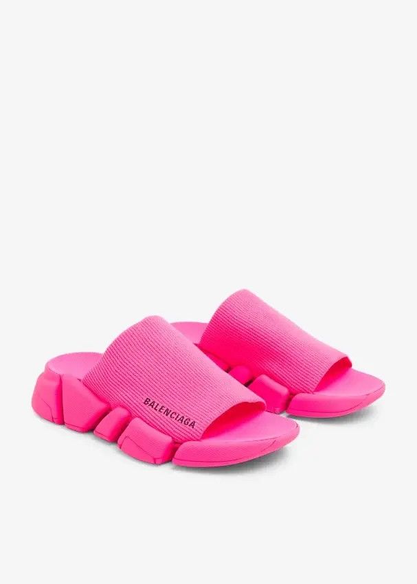 Balenciaga o1w1db10625 Speed 2.0 Recycled Knit Slide Sandals in Pink Size US 10 / IT 40 - 4 Thumbnail