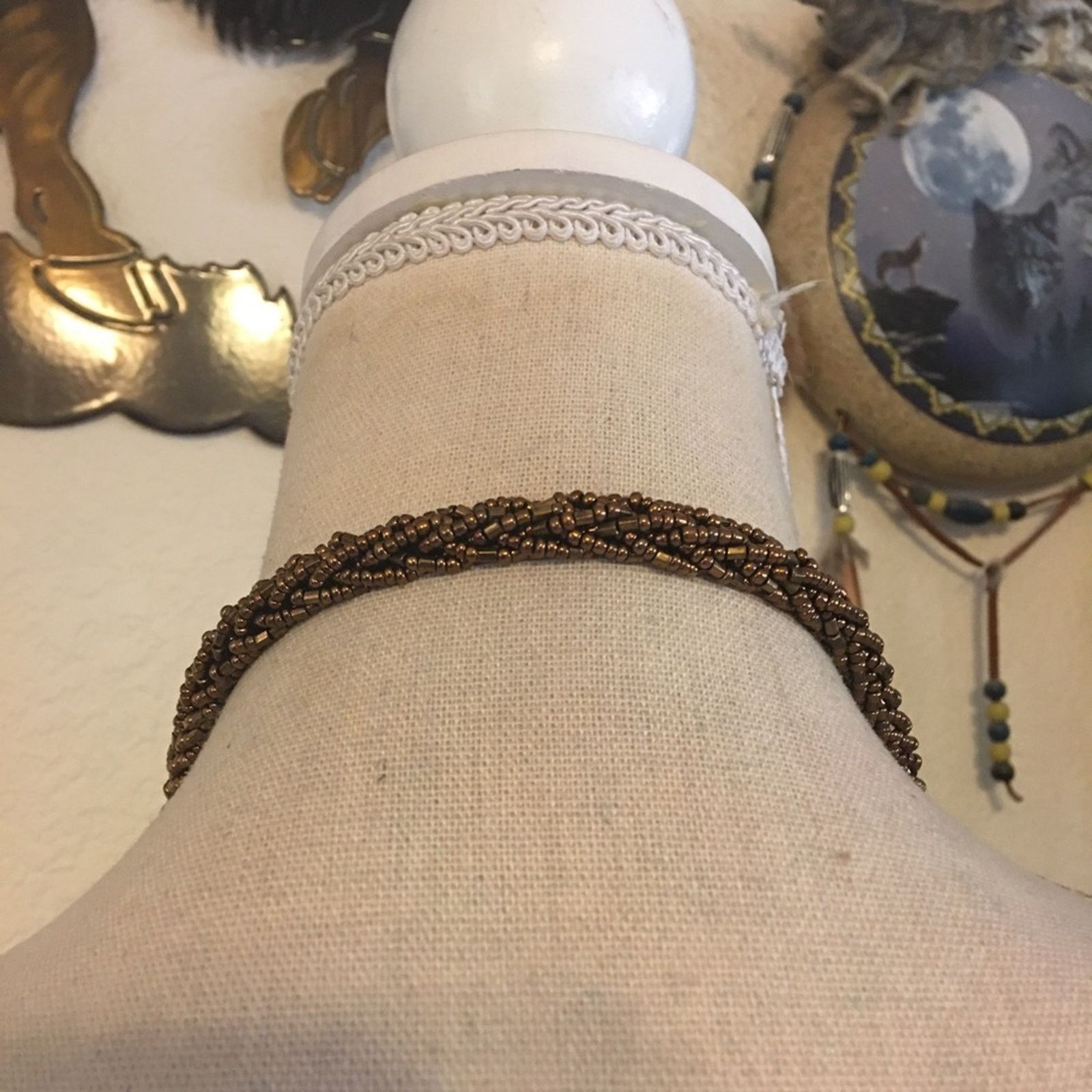 Vintage Copper tone seed bead braided pull on necklace Size ONE SIZE - 7 Thumbnail