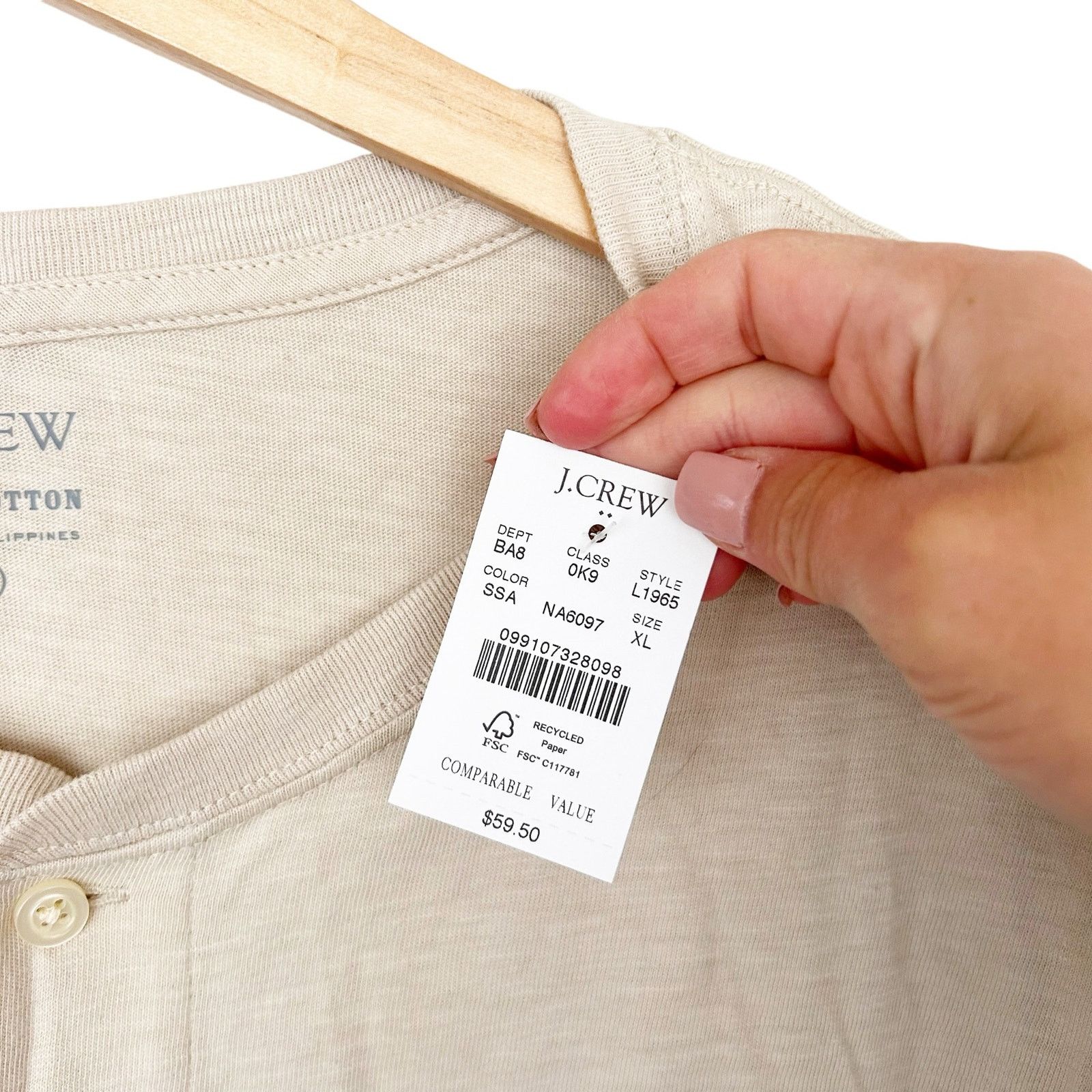 J.Crew J. Crew Slub Cotton Tan Oatmeal Short Sleeve Henley Sz XL Size US XL / EU 56 / 4 - 3 Thumbnail