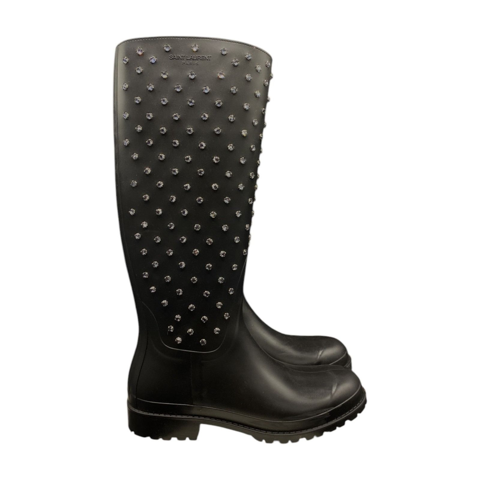 Saint Laurent Paris Crystal Studded Rubber Boots Size US 11 / IT 41 - 5 Thumbnail