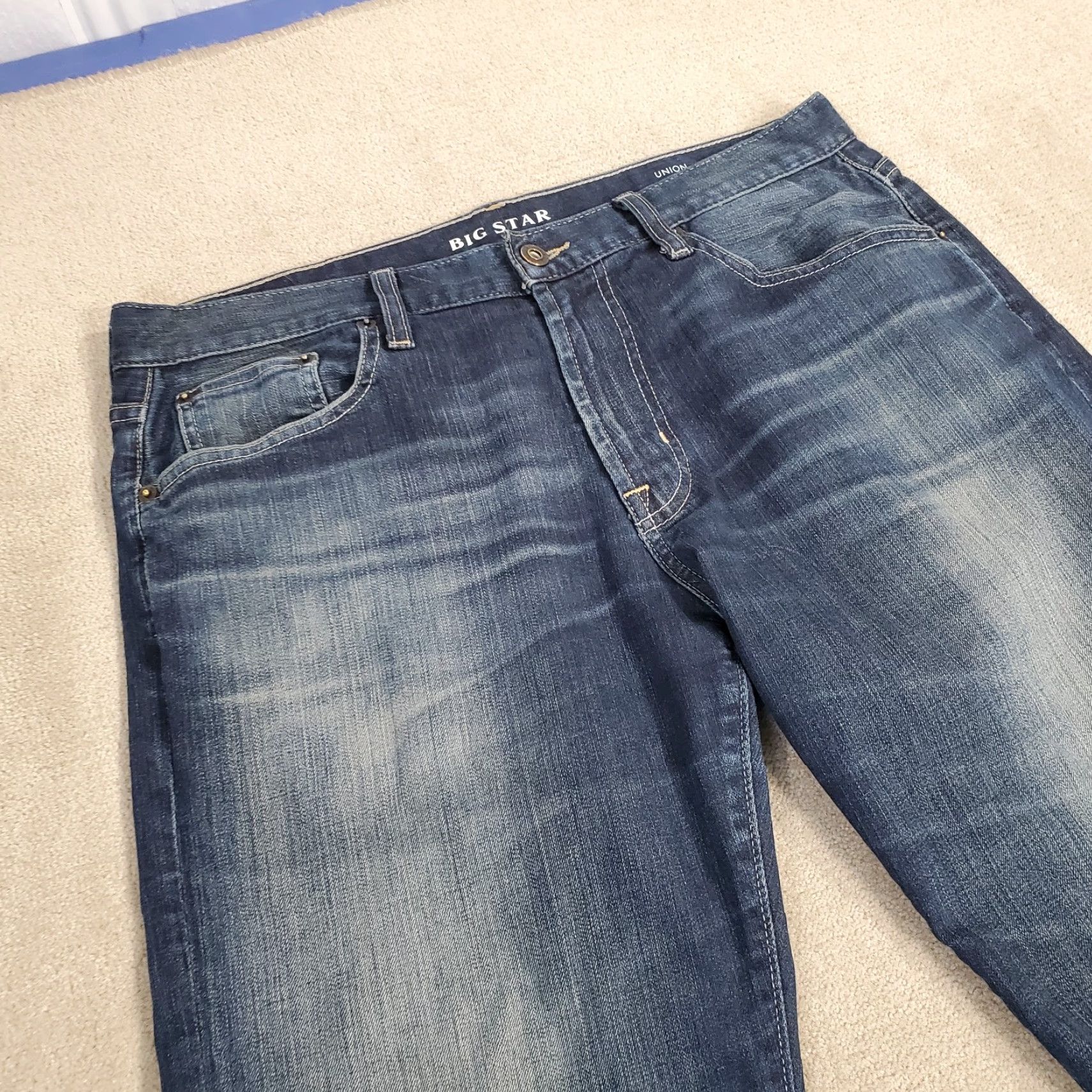 Denime Big Star Jeans Mens 32 S Blue Union Regular Straight Leg Denim Dark Wash Faded Size US 32 / EU 48 - 2 Thumbnail