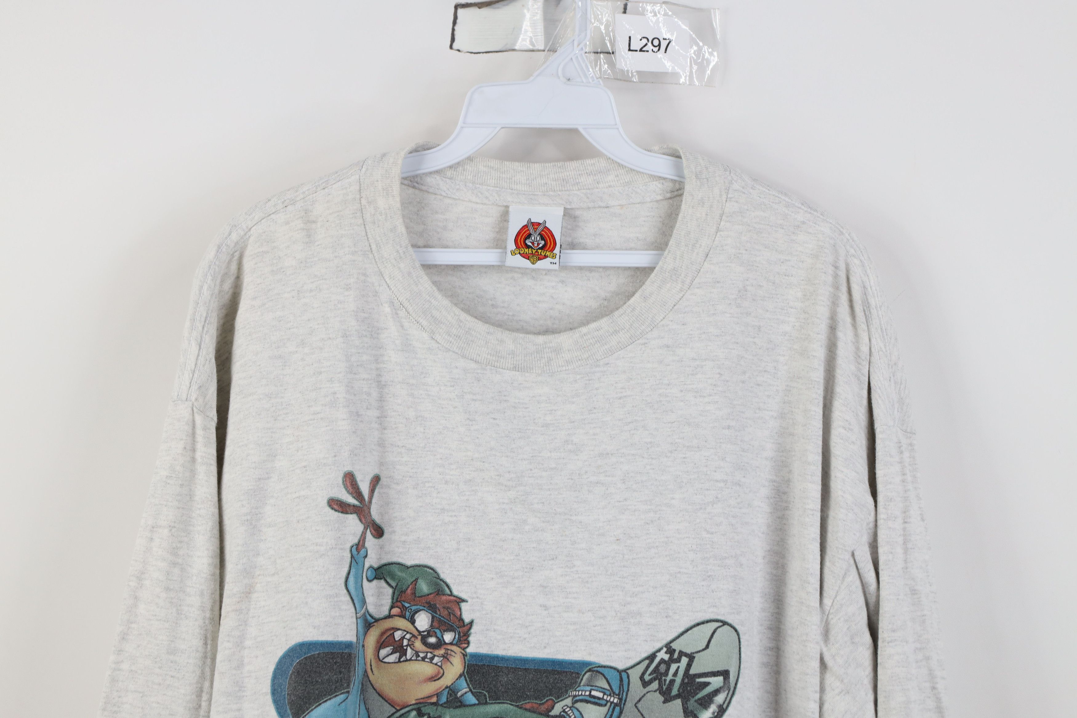 Vintage Vintage 90s Looney Tunes Taz Long Sleeve T-Shirt Gray Cotton Size US XL / EU 56 / 4 - 2 Thumbnail