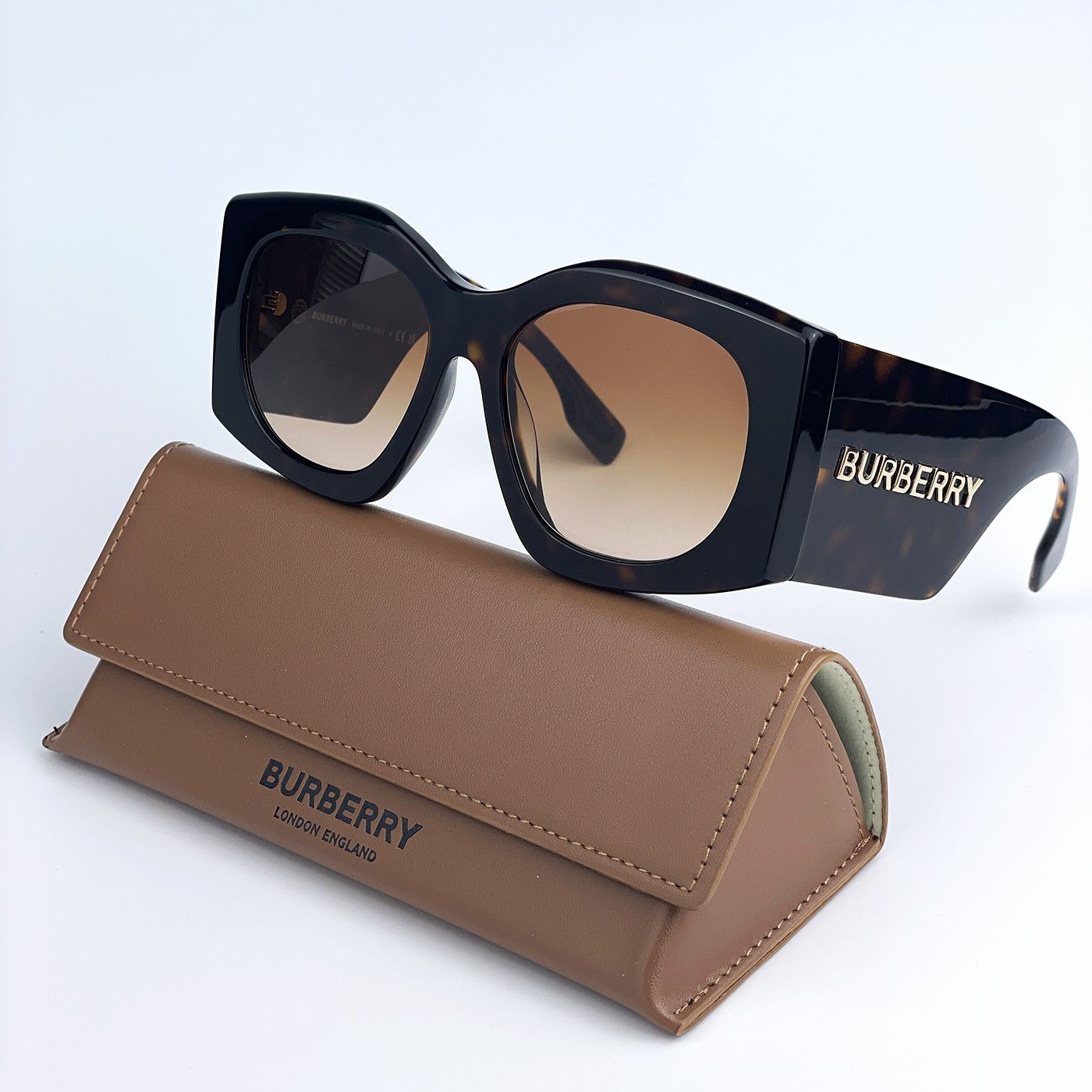 image of New Burberrybe4388U Madeline 300213 Oversized Sunglasses in Dark Havana/Brown Gradient, Women's
