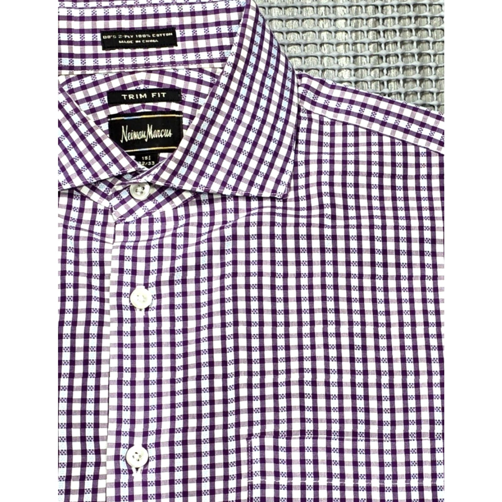 Neiman Marcus VINTAGE Neiman Marcus Mens Slim Dress Shirt Purple Plaid 15.5 32/33 Button Up Shirt Size 42R - 4 Thumbnail