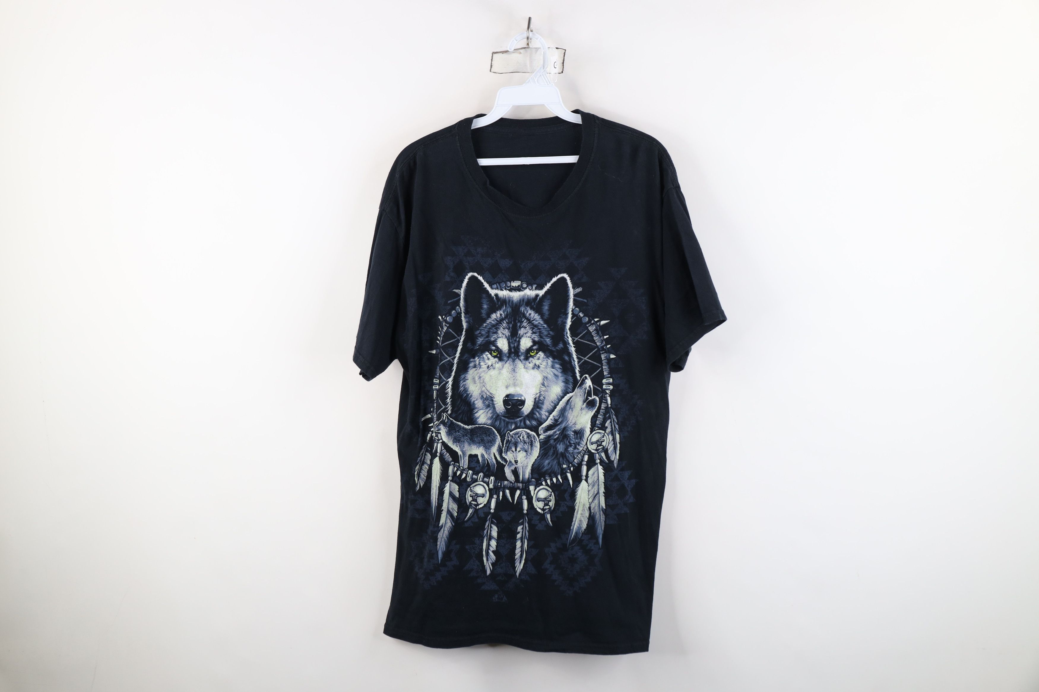 Vintage Vintage 90s Y2K Streetwear Nature Tribal Wolf T-Shirt Black Size US M / EU 48-50 / 2 - 1 Thumbnail