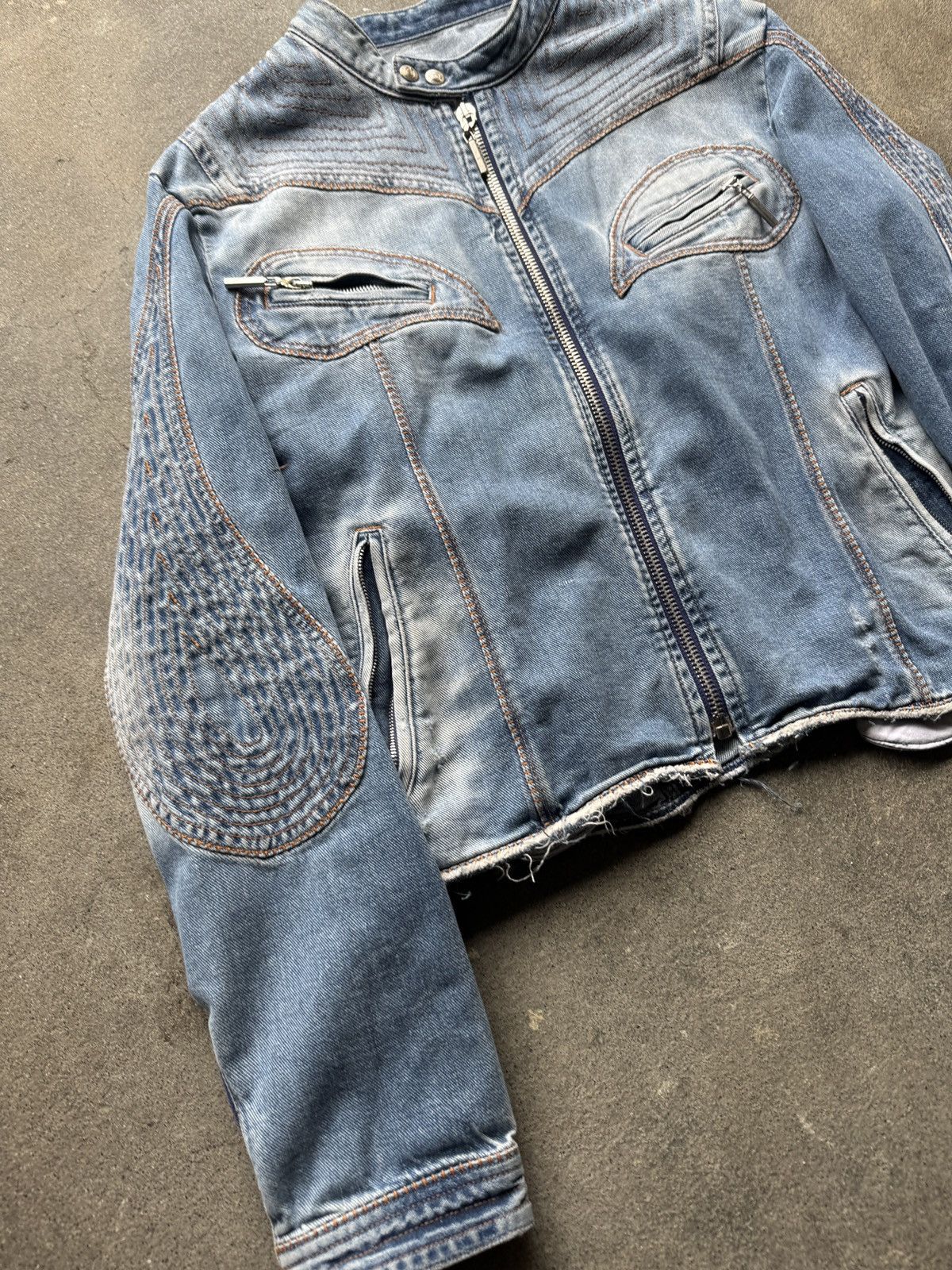 Roberto Cavalli Just Cavalli Denim Jacket Y2K Biker Distressed Size US M / EU 48-50 / 2 - 2 Thumbnail