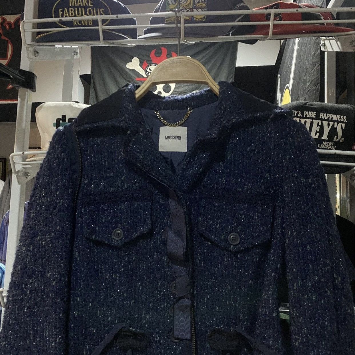 Moschino Moschino Herringbone Wool Blend Tweed Jacket - Navy Blue Size M / US 6-8 / IT 42-44 - 3 Thumbnail