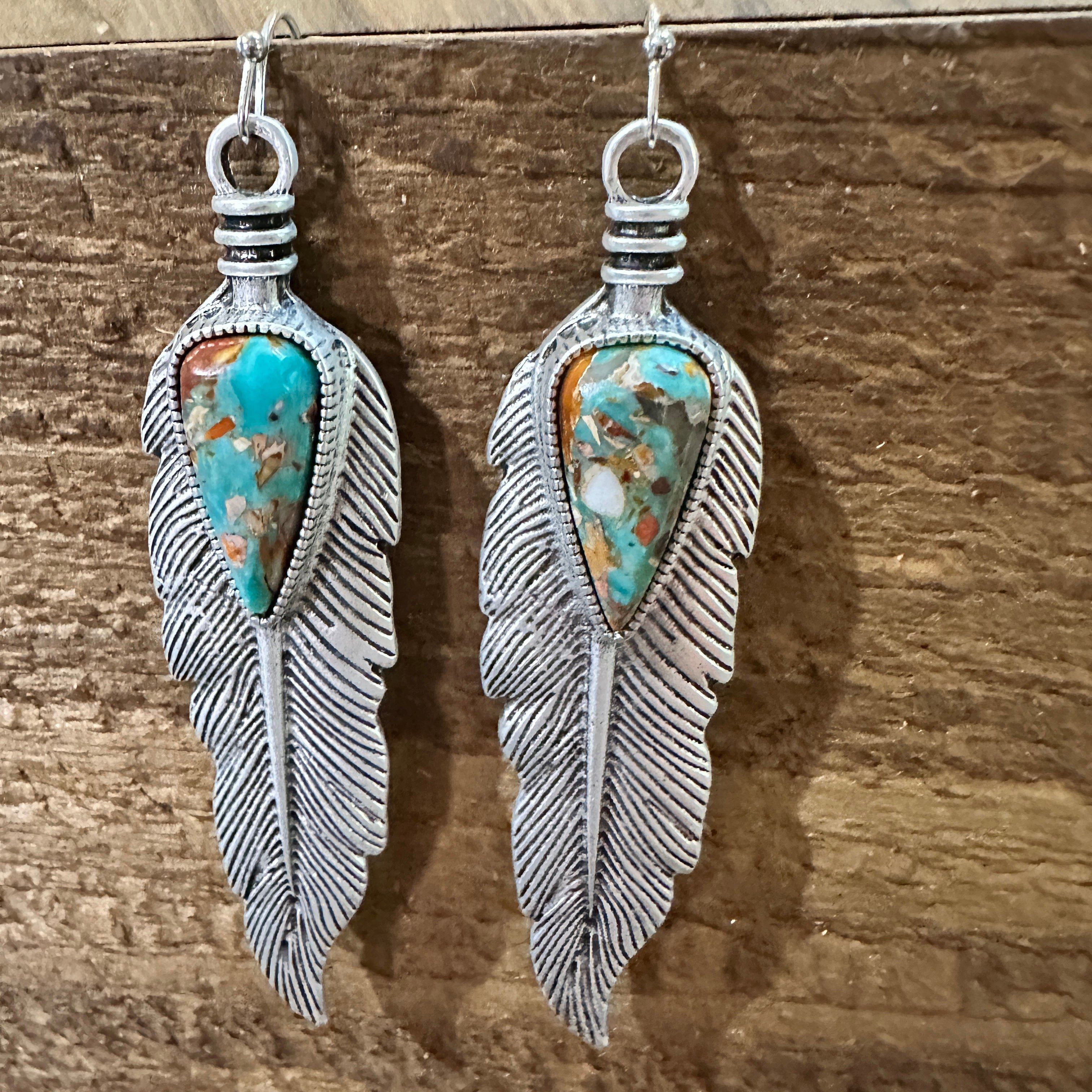 Other Feather Gemstone Earrings, Native American Statement Feather Size ONE SIZE - 1 Thumbnail