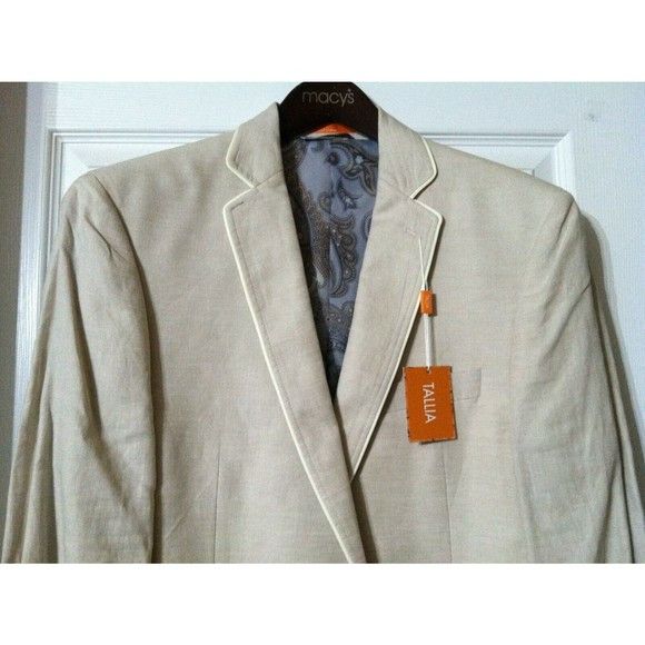 Tallia TALLIA MEN'S NEW KHAKI 100%LINEN SPORT COAT BLAZER SIZE: 40L Size 40L - 2 Thumbnail