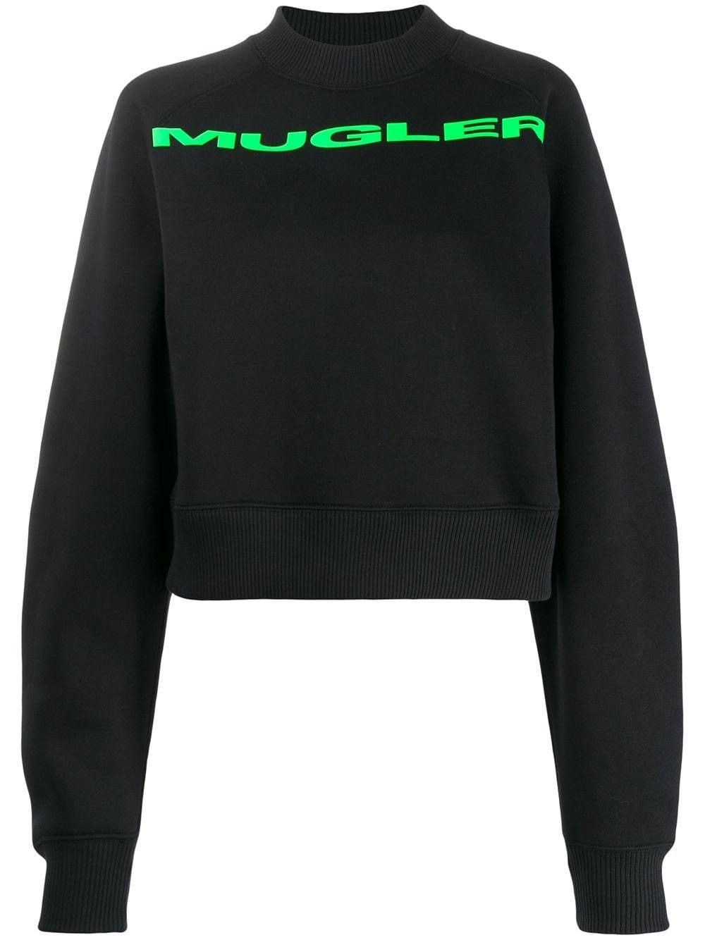 Mugler × Thierry Mugler Neon Green Logo Neoprene Cropped Pullover Size US S / EU 44-46 / 1 - 1 Thumbnail
