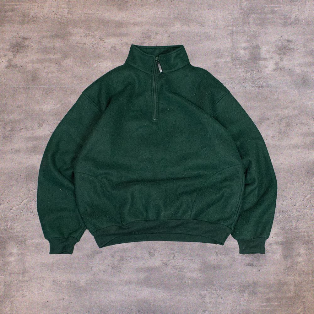 Japanese Brand Vintage VTG 1990's Forest Green Deep Pile Half Zip Sweater Size US XL / EU 56 / 4 - 1 Thumbnail
