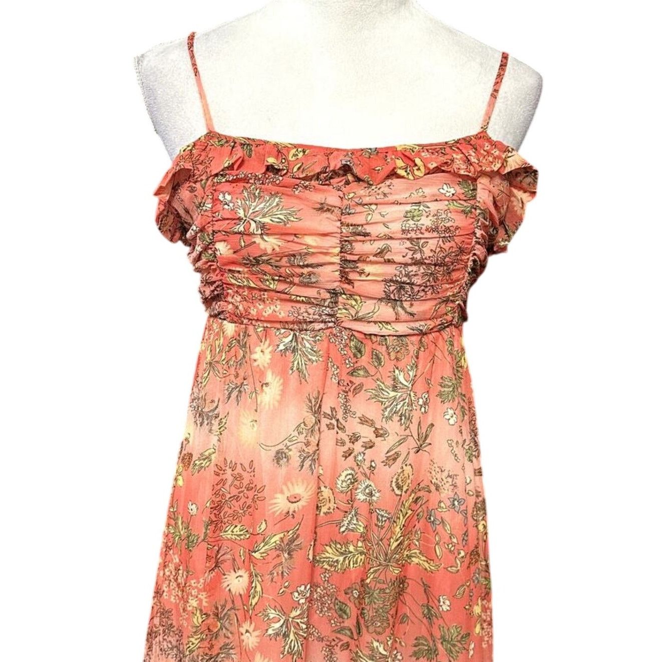 Other By TiMo Smocked Maxi Dress Floral Chiffon Ruffle Orange M Size M / US 6-8 / IT 42-44 - 3 Thumbnail