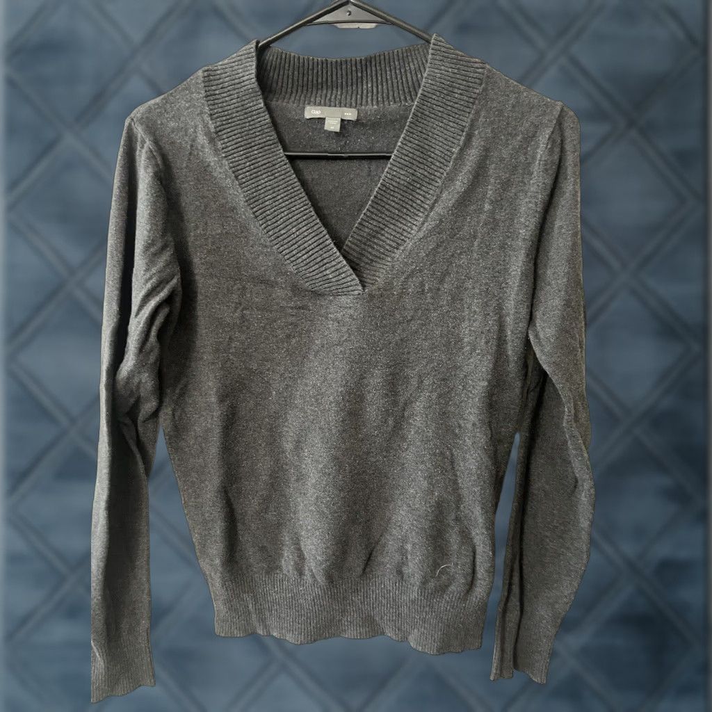 Gap Gap Pullover Sweater Women's V-Neck Gray Cotton Blend Medium Size M / US 6-8 / IT 42-44 - 1 Thumbnail