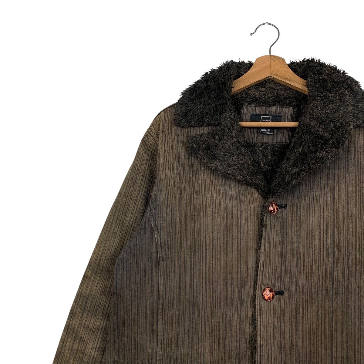 Vintage RESHAM Hard Cotton Striped Sherpa Lined Jacket #2872-C130 Size US M / EU 48-50 / 2 - 3 Thumbnail